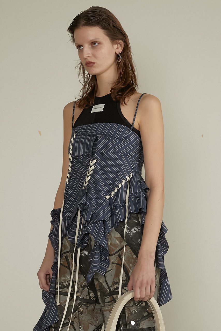 【プランク プロジェクト/PRANK PROJECT】のラッフルレースアップストライプトップス / Ruffle Lace-Up Stripe Top 人気、トレンドファッション・服の通販 founy(ファニー) ファッション Fashion レディースファッション Fashion for Women トップス・カットソー Cut & Sew Tops キャミソール&ノースリーブ Camisoles & Sleeveless Tops シャツ・ブラウス・オフィスカジュアル Elegant Blouses & Button-Ups カーゴパンツ Cargo Pants, Utility Pants キャミワンピース Cami Dress, Slip Dress ストライプ Stripe, Striped Pattern ノースリーブ Sleeveless, No-Sleeve ボトム Bottoms, Lower Wear レース Lace, Lace Fabric ワイド Wide, Wide Fit エレガント 上品 Elegant other-8|ID: prp329100004341867 ipo3291000000032871686
