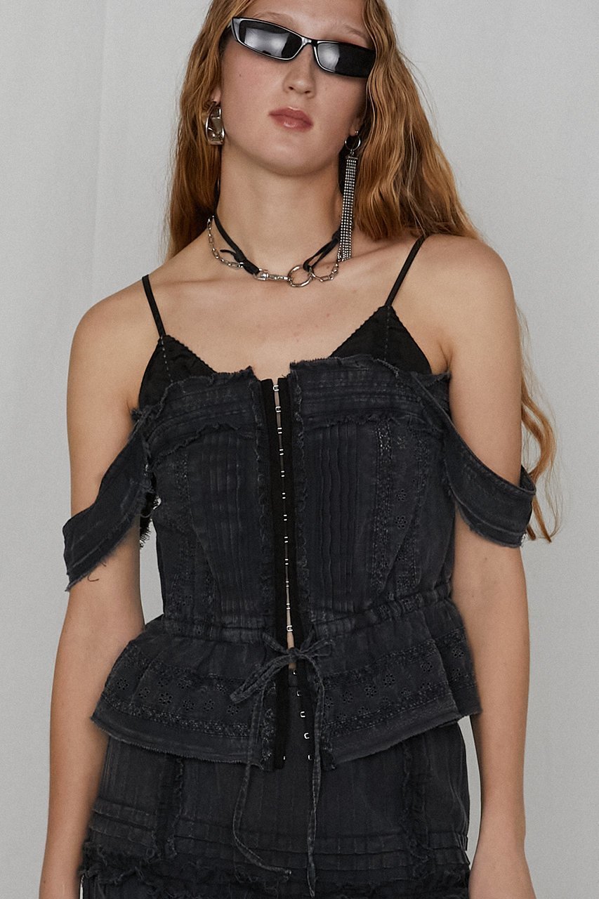 【プランク プロジェクト/PRANK PROJECT】のピグメントコットンレースビスチェ / Cotton Lace Pigment Bustier 人気、トレンドファッション・服の通販 founy(ファニー) 　ファッション　Fashion　レディースファッション　Fashion for Women　トップス・カットソー　Cut & Sew Tops　キャミソール&ノースリーブ　Camisoles & Sleeveless Tops　シャツ・ブラウス・オフィスカジュアル　Elegant Blouses & Button-Ups　ロングTシャツ・Tシャツ　Longline T-Shirts & Tees　カットソー・ベーシックTシャツ　Cut-and-Sewn Tops / Stretch Tees & Basics　ビスチェ　Bustiers & Corset Tops / Layered Bustier Style　カーゴパンツ　Cargo Pants, Utility Pants　キャミソール　Camisole, Spaghetti Strap Top　セットアップ　Set-Up, Coordinated Outfit　タンク　Tank Top, Sleeveless Top　デニム　Denim, Jeans Material　ビスチェ　Bustier, Corset Top　フロント　Front, Front Design　ボトム　Bottoms, Lower Wear　モダン　Modern, Contemporary　レース　Lace, Lace Fabric　今季　This Season, Current Season　other-8|ID: prp329100004341879 ipo3291000000032866201