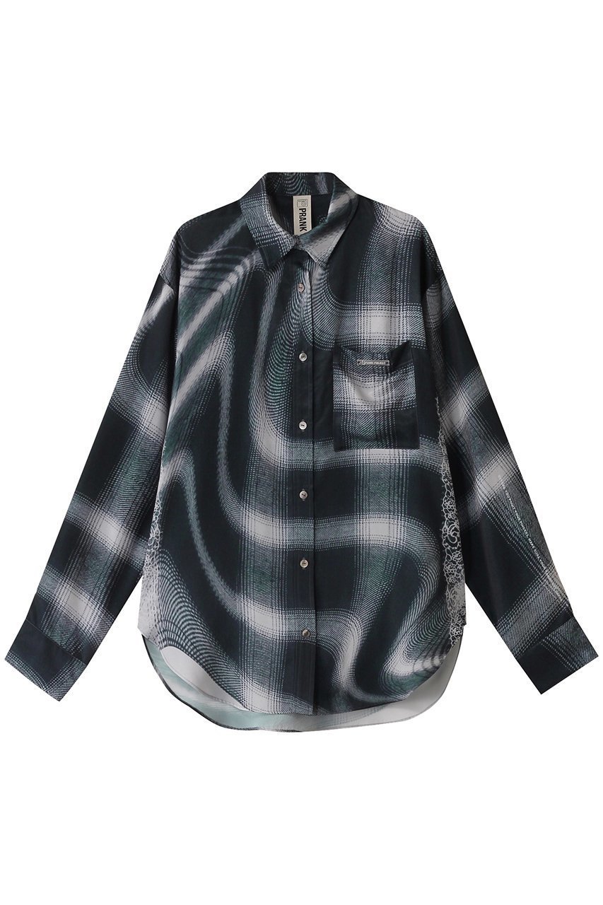 【プランク プロジェクト/PRANK PROJECT】のオンブレチェックレースプリントシャツ / Ombre Check Lace Print Shirt 人気、トレンドファッション・服の通販 founy(ファニー) 　ファッション　Fashion　レディースファッション　Fashion for Women　トップス・カットソー　Cut & Sew Tops　シャツ・ブラウス・オフィスカジュアル　Elegant Blouses & Button-Ups　ロングTシャツ・Tシャツ　Longline T-Shirts & Tees　おすすめ　Recommended / Our Picks　とろみ　Fluid, Flowy Fabric　サテン　Satin, Glossy Fabric　スリーブ　Sleeve, Long Sleeve / Short Sleeve　セットアップ　Set-Up, Coordinated Outfit　デニム　Denim, Jeans Material　トリミング　Trimming, Decorative Edge　プリント　Print, Printed Pattern　レース　Lace, Lace Fabric　ロング　Long, Long-Length　 other-1|ID: prp329100004341881 ipo3291000000036140718