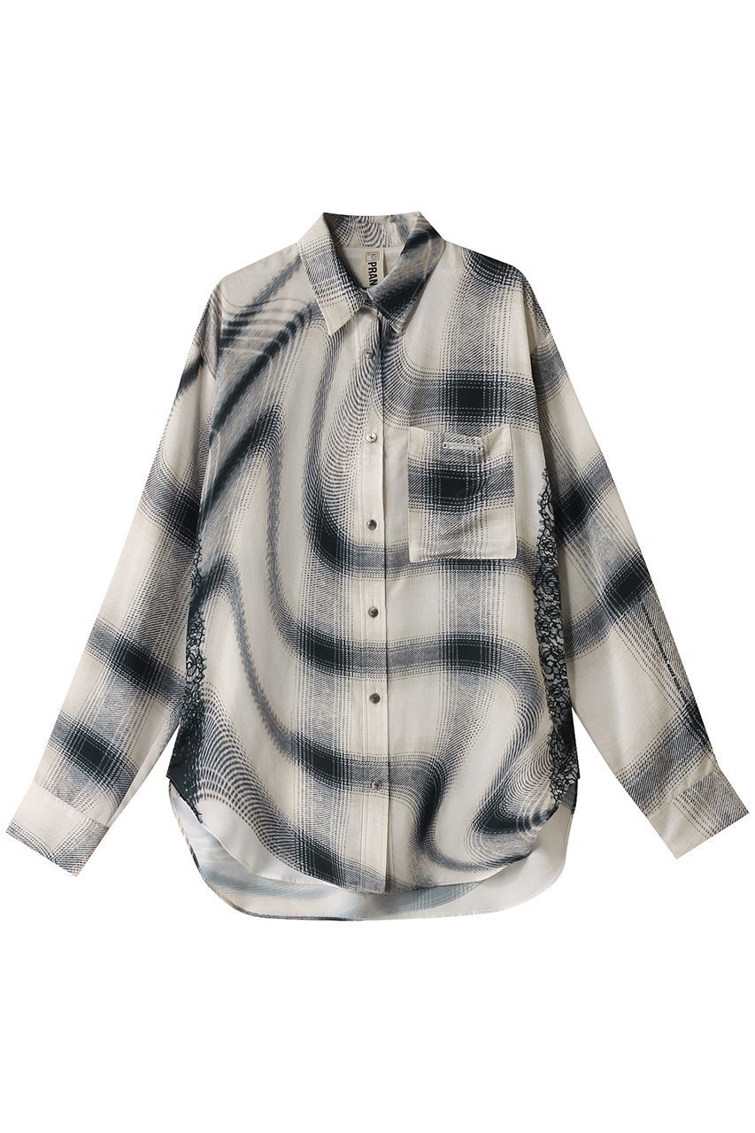 【プランク プロジェクト/PRANK PROJECT】のオンブレチェックレースプリントシャツ / Ombre Check Lace Print Shirt インテリア・キッズ・メンズ・レディースファッション・服の通販 founy(ファニー) 　ファッション　Fashion　レディースファッション　Fashion for Women　トップス・カットソー　Cut & Sew Tops　シャツ・ブラウス・オフィスカジュアル　Elegant Blouses & Button-Ups　ロングTシャツ・Tシャツ　Longline T-Shirts & Tees　おすすめ　Recommended / Our Picks　とろみ　Fluid, Flowy Fabric　サテン　Satin, Glossy Fabric　スリーブ　Sleeve, Long Sleeve / Short Sleeve　セットアップ　Set-Up, Coordinated Outfit　デニム　Denim, Jeans Material　トリミング　Trimming, Decorative Edge　プリント　Print, Printed Pattern　レース　Lace, Lace Fabric　ロング　Long, Long-Length　IVR(アイボリー)|ID: prp329100004341881 ipo3291000000036140720