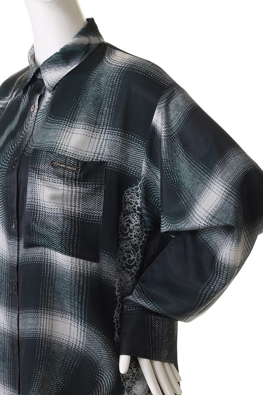 【プランク プロジェクト/PRANK PROJECT】のオンブレチェックレースプリントシャツ / Ombre Check Lace Print Shirt 人気、トレンドファッション・服の通販 founy(ファニー) 　ファッション　Fashion　レディースファッション　Fashion for Women　トップス・カットソー　Cut & Sew Tops　シャツ・ブラウス・オフィスカジュアル　Elegant Blouses & Button-Ups　ロングTシャツ・Tシャツ　Longline T-Shirts & Tees　おすすめ　Recommended / Our Picks　とろみ　Fluid, Flowy Fabric　サテン　Satin, Glossy Fabric　スリーブ　Sleeve, Long Sleeve / Short Sleeve　セットアップ　Set-Up, Coordinated Outfit　デニム　Denim, Jeans Material　トリミング　Trimming, Decorative Edge　プリント　Print, Printed Pattern　レース　Lace, Lace Fabric　ロング　Long, Long-Length　other-5|ID: prp329100004341881 ipo3291000000036140724