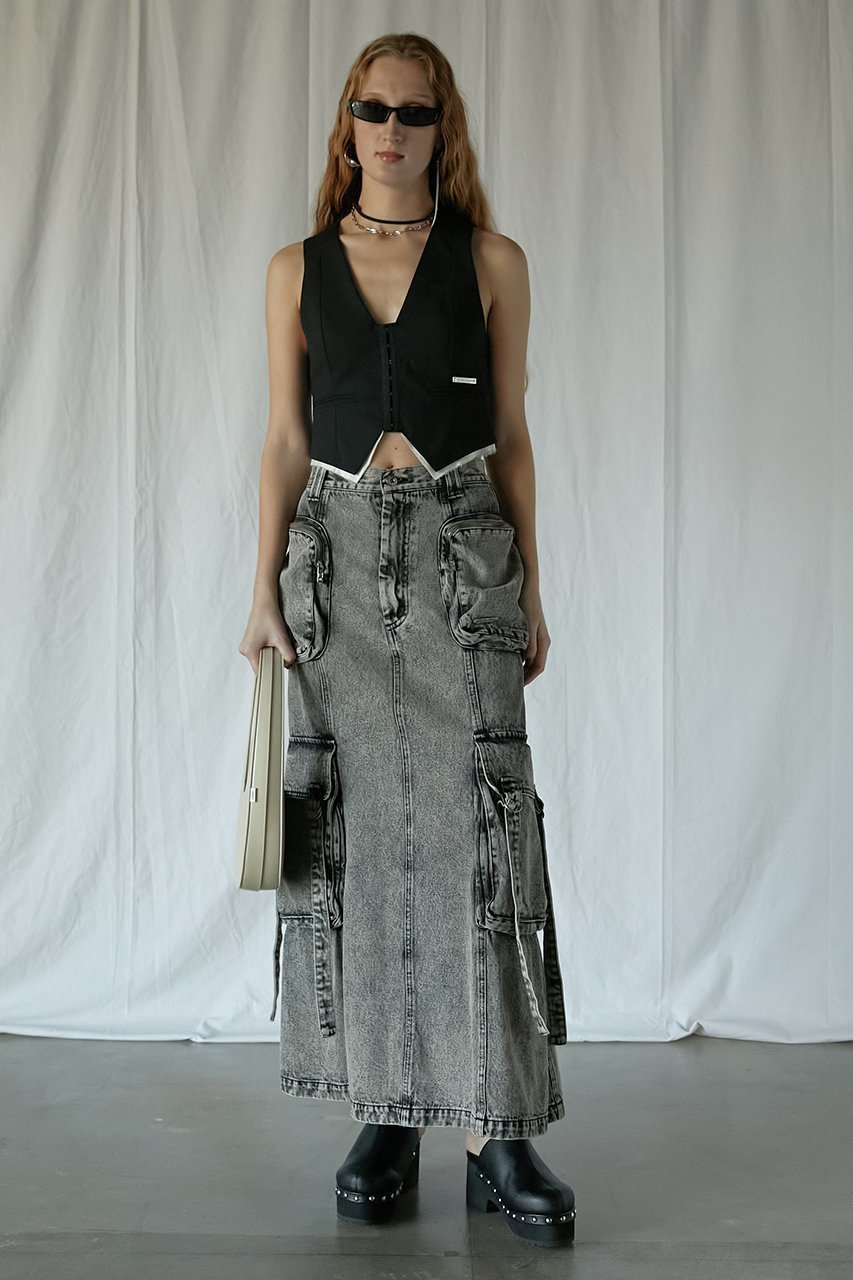【プランク プロジェクト/PRANK PROJECT】のポケットデニムセミフレアスカート / Pocket Denim Semi Flare Skirt 人気、トレンドファッション・服の通販 founy(ファニー) 　ファッション　Fashion　レディースファッション　Fashion for Women　スカート　Skirts　Aライン・フレアスカート　A-Line & Flared Skirts　ロングスカート　Long Skirts / Maxi & Midi Skirts　デニム　Denim, Jeans Material　フレア　Flare, Flared　ブリーチ　Bleach, Washed Finish　ポケット　Pocket, Pocket Detail　ロング　Long, Long-Length　ヴィンテージ　Vintage Style　other-8|ID: prp329100004341894 ipo3291000000032825373