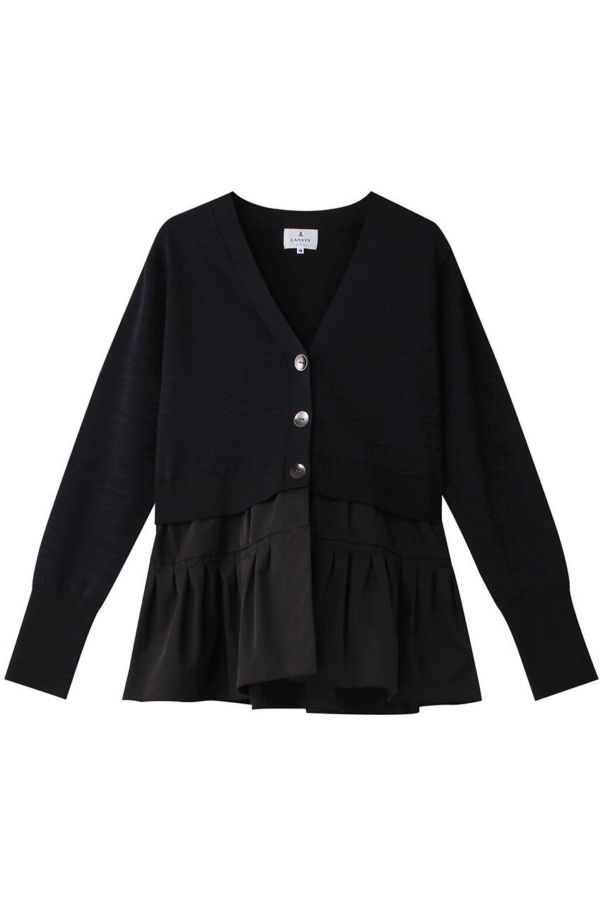【ランバン オン ブルー/LANVIN en Bleu】のタックペプラムコンビニットカーディガン インテリア・キッズ・メンズ・レディースファッション・服の通販 founy(ファニー) 　ファッション　Fashion　レディースファッション　Fashion for Women　トップス・カットソー　Cut & Sew Tops　ニット　Knit Tops & Sweaters　カーディガン・羽織り　Layered Style Cardigans　おすすめ　Recommended / Our Picks　カーディガン　Cardigan, Knitwear　スマート　Smart, Elegant　フレア　Flare, Flared　ペプラム　Peplum, Flared Hem　エレガント 上品　Elegant　ブラック|ID: prp329100004341913 ipo3291000000032956813