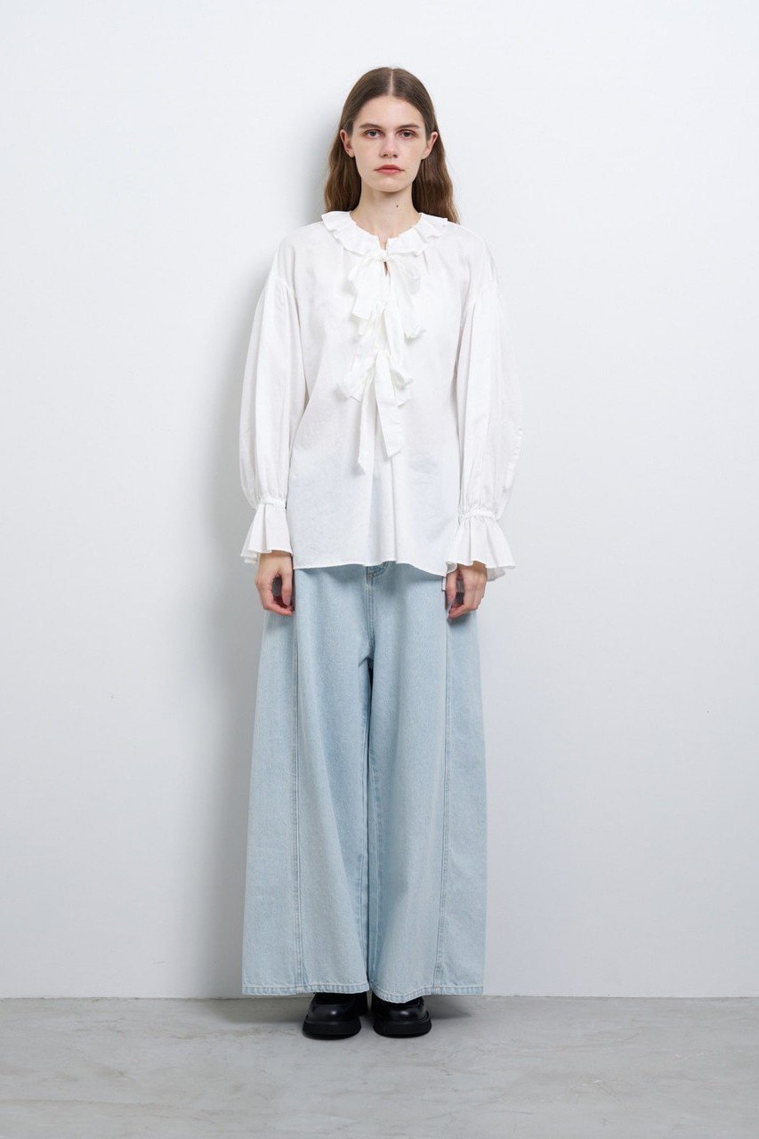 【ランバン オン ブルー/LANVIN en Bleu】のコットンサテンフロントリボンブラウス 人気、トレンドファッション・服の通販 founy(ファニー) 　ファッション　Fashion　レディースファッション　WOMEN　トップス・カットソー　Tops/Tshirt　シャツ/ブラウス　Shirts/Blouses　ギャザー　Gather　サテン　Satin　スリーブ　Sleeve　ファブリック　Fabric　フェミニン　Feminine　フリル　Frills　リボン　Ribbon　ロング　Long　other-6|ID: prp329100004341914 ipo3291000000031356032