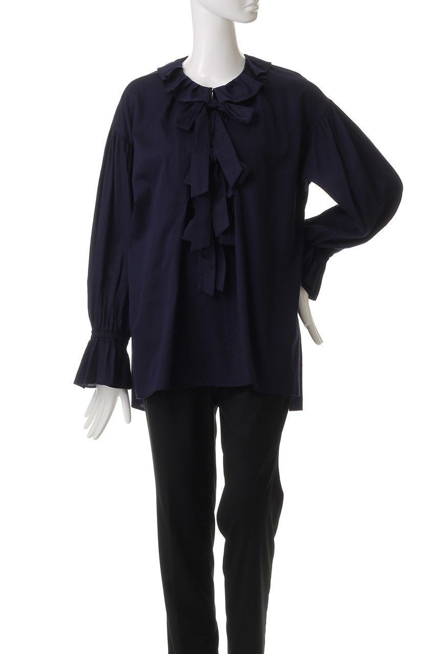 【ランバン オン ブルー/LANVIN en Bleu】のコットンサテンフロントリボンブラウス 人気、トレンドファッション・服の通販 founy(ファニー) 　ファッション　Fashion　レディースファッション　Fashion for Women　トップス・カットソー　Cut & Sew Tops　シャツ・ブラウス・オフィスカジュアル　Elegant Blouses & Button-Ups　ギャザー　Gathered, Ruffled　サテン　Satin, Glossy Fabric　スリーブ　Sleeve, Long Sleeve / Short Sleeve　ファブリック　Fabric, Textile　フェミニン　Feminine, Girly　フリル　Frill, Ruffle　リボン　Ribbon, Bow　ロング　Long, Long-Length　other-2|ID: prp329100004341914 ipo3291000000032857793