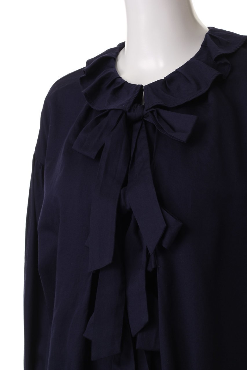 【ランバン オン ブルー/LANVIN en Bleu】のコットンサテンフロントリボンブラウス 人気、トレンドファッション・服の通販 founy(ファニー) 　ファッション　Fashion　レディースファッション　Fashion for Women　トップス・カットソー　Cut & Sew Tops　シャツ・ブラウス・オフィスカジュアル　Elegant Blouses & Button-Ups　ギャザー　Gathered, Ruffled　サテン　Satin, Glossy Fabric　スリーブ　Sleeve, Long Sleeve / Short Sleeve　ファブリック　Fabric, Textile　フェミニン　Feminine, Girly　フリル　Frill, Ruffle　リボン　Ribbon, Bow　ロング　Long, Long-Length　other-5|ID: prp329100004341914 ipo3291000000032857809