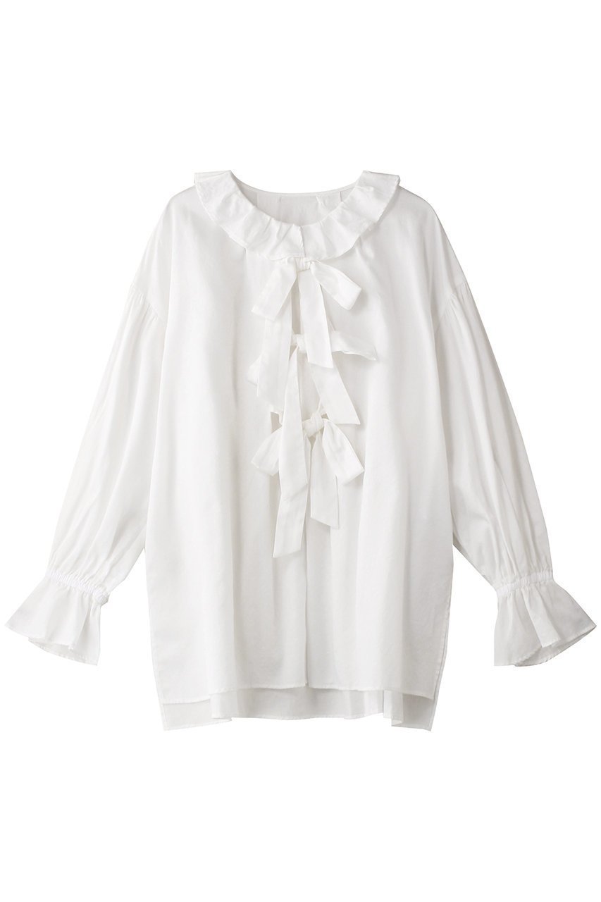 【ランバン オン ブルー/LANVIN en Bleu】のコットンサテンフロントリボンブラウス インテリア・キッズ・メンズ・レディースファッション・服の通販 founy(ファニー) ファッション Fashion レディースファッション Fashion for Women トップス・カットソー Cut & Sew Tops シャツ・ブラウス・オフィスカジュアル Elegant Blouses & Button-Ups ギャザー Gathered, Ruffled サテン Satin, Glossy Fabric スリーブ Sleeve, Long Sleeve / Short Sleeve ファブリック Fabric, Textile フェミニン Feminine, Girly フリル Frill, Ruffle リボン Ribbon, Bow ロング Long, Long-Length オフホワイト|ID: prp329100004341914 ipo3291000000034825763