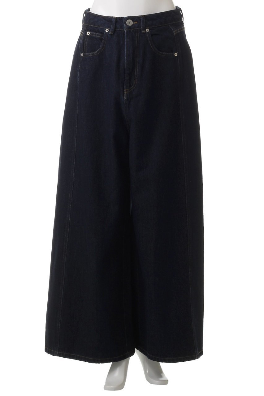 【ランバン オン ブルー/LANVIN en Bleu】のボリュームワイドデニムパンツ 人気、トレンドファッション・服の通販 founy(ファニー) 　ファッション　Fashion　レディースファッション　Fashion for Women　パンツ　Pants & Trousers　デニムパンツ・ジーンズ・美脚デニム　Denim Jeans & Pants　おすすめ　Recommended / Our Picks　コンパクト　Compact, Small Size　デニム　Denim, Jeans Material　トレンド　Trend, Trending Now　フロント　Front, Front Design　リブニット　Rib Knit, Ribbed Knit　ワイド　Wide, Wide Fit　other-2|ID: prp329100004341916 ipo3291000000032939625