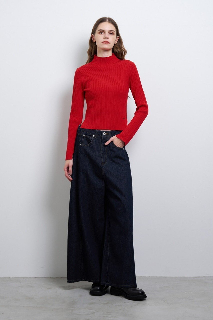 【ランバン オン ブルー/LANVIN en Bleu】のボリュームワイドデニムパンツ 人気、トレンドファッション・服の通販 founy(ファニー) 　ファッション　Fashion　レディースファッション　Fashion for Women　パンツ　Pants & Trousers　デニムパンツ・ジーンズ・美脚デニム　Denim Jeans & Pants　おすすめ　Recommended / Our Picks　コンパクト　Compact, Small Size　デニム　Denim, Jeans Material　トレンド　Trend, Trending Now　フロント　Front, Front Design　リブニット　Rib Knit, Ribbed Knit　ワイド　Wide, Wide Fit　other-6|ID: prp329100004341916 ipo3291000000032939655