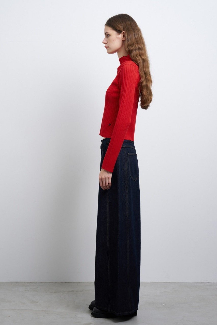 【ランバン オン ブルー/LANVIN en Bleu】のボリュームワイドデニムパンツ 人気、トレンドファッション・服の通販 founy(ファニー) 　ファッション　Fashion　レディースファッション　Fashion for Women　パンツ　Pants & Trousers　デニムパンツ・ジーンズ・美脚デニム　Denim Jeans & Pants　おすすめ　Recommended / Our Picks　コンパクト　Compact, Small Size　デニム　Denim, Jeans Material　トレンド　Trend, Trending Now　フロント　Front, Front Design　リブニット　Rib Knit, Ribbed Knit　ワイド　Wide, Wide Fit　other-7|ID: prp329100004341916 ipo3291000000032939663