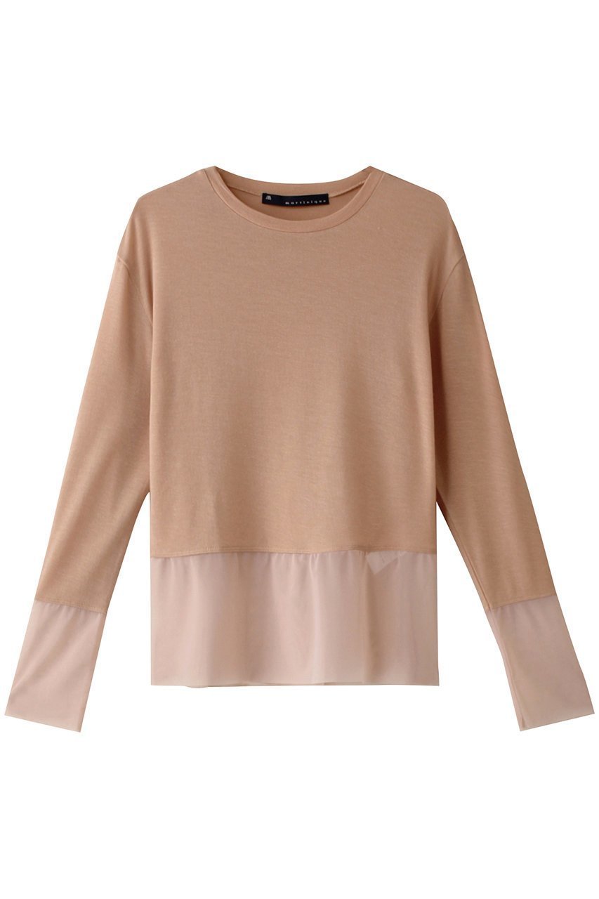 【マルティニーク/martinique】のチュールコンビクルーネックプルオーバー インテリア・キッズ・メンズ・レディースファッション・服の通販 founy(ファニー) 　ファッション　Fashion　レディースファッション　Fashion for Women　トップス・カットソー　Cut & Sew Tops　シャツ・ブラウス・オフィスカジュアル　Elegant Blouses & Button-Ups　ロングTシャツ・Tシャツ　Longline T-Shirts & Tees　カジュアルプルオーバー・ニットトップス　Pullovers & Knit Tops / Casual Pullovers　カットソー・ベーシックTシャツ　Cut-and-Sewn Tops / Stretch Tees & Basics　コンパクト　Compact, Small Size　スリーブ　Sleeve, Long Sleeve / Short Sleeve　チュール　Tulip, Tulip Motif　フェミニン　Feminine, Girly　ロング　Long, Long-Length　ピンク|ID: prp329100004341925 ipo3291000000036078964