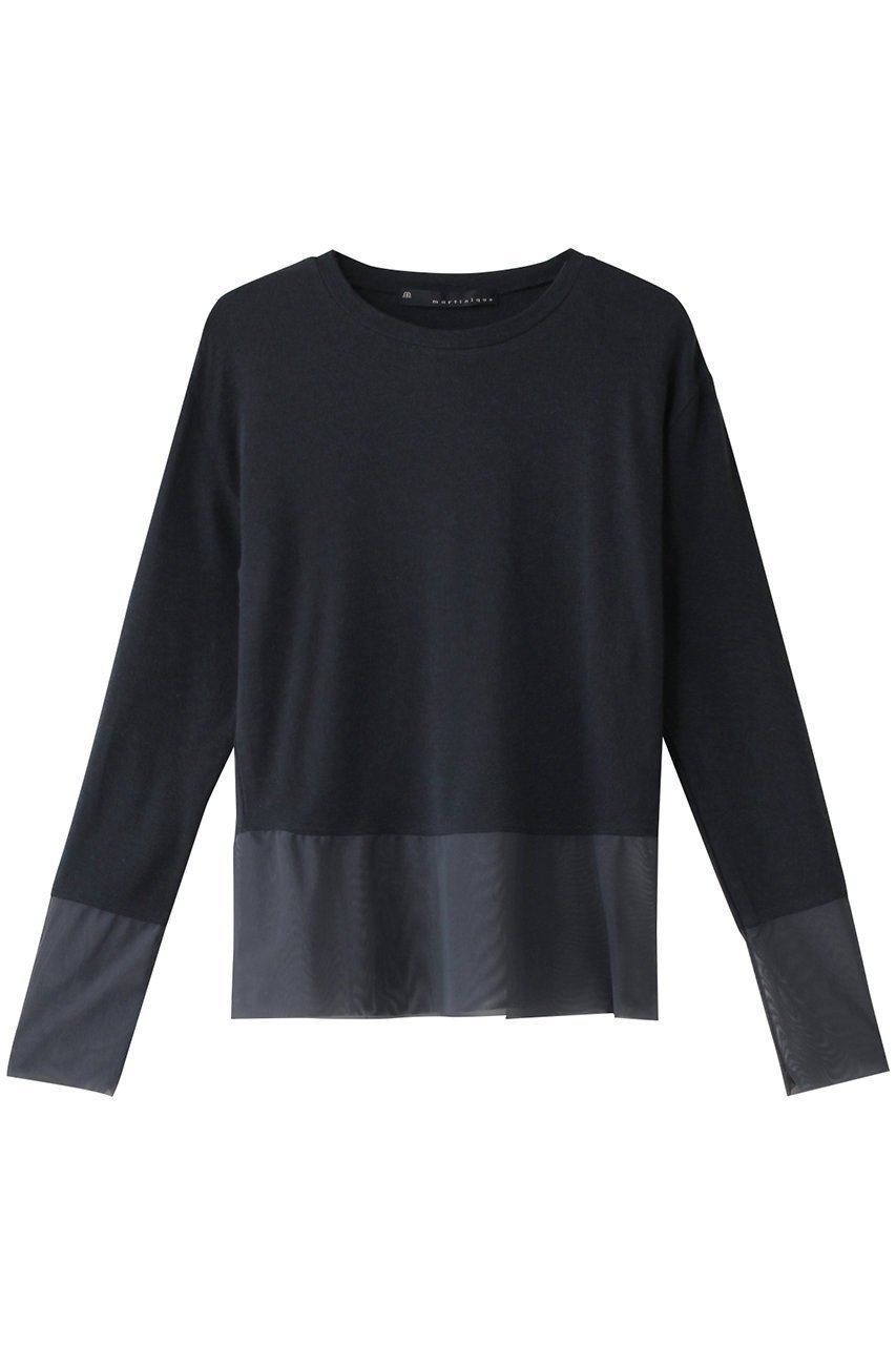 【マルティニーク/martinique】のチュールコンビクルーネックプルオーバー インテリア・キッズ・メンズ・レディースファッション・服の通販 founy(ファニー) 　ファッション　Fashion　レディースファッション　Fashion for Women　トップス・カットソー　Cut & Sew Tops　シャツ・ブラウス・オフィスカジュアル　Elegant Blouses & Button-Ups　ロングTシャツ・Tシャツ　Longline T-Shirts & Tees　カジュアルプルオーバー・ニットトップス　Pullovers & Knit Tops / Casual Pullovers　カットソー・ベーシックTシャツ　Cut-and-Sewn Tops / Stretch Tees & Basics　コンパクト　Compact, Small Size　スリーブ　Sleeve, Long Sleeve / Short Sleeve　チュール　Tulip, Tulip Motif　フェミニン　Feminine, Girly　ロング　Long, Long-Length　チャコール|ID: prp329100004341925 ipo3291000000036078965