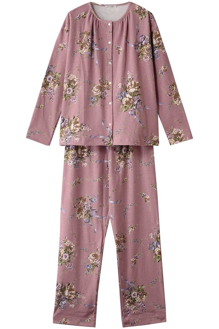 【イクコ/IKUKO】のスムース花柄プリント 全開パジャマ インテリア・キッズ・メンズ・レディースファッション・服の通販 founy(ファニー) https://founy.com/ ファッション Fashion レディースファッション Fashion for Women ギャザー Gathered, Ruffled パジャマ Pajamas, Sleepwear フェミニン Feminine, Girly プリント Print, Printed Pattern |ID: prp329100004341934 ipo3291000000032833948