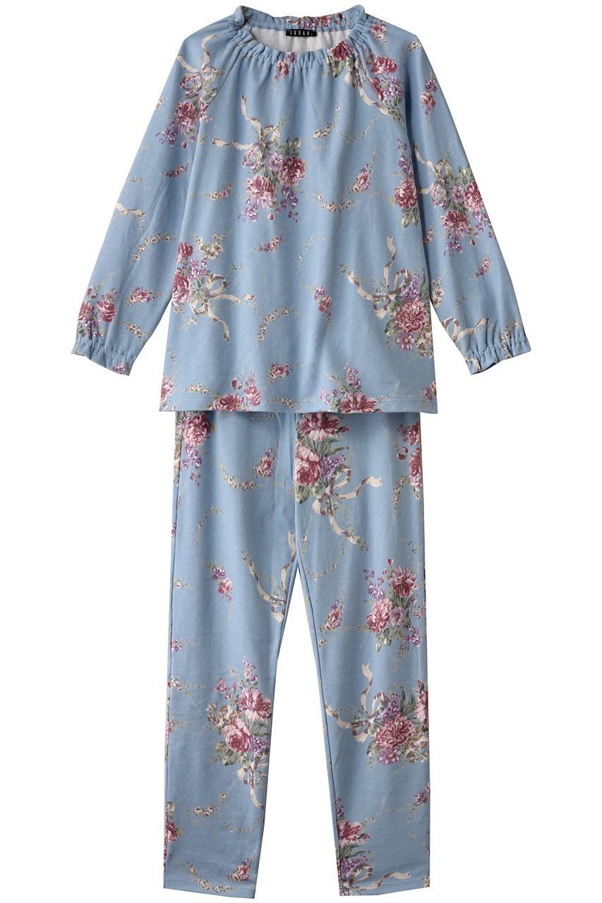 【イクコ/IKUKO】のスムース花柄プリント ラグランスリーブパジャマ インテリア・キッズ・メンズ・レディースファッション・服の通販 founy(ファニー) 　ファッション　Fashion　レディースファッション　Fashion for Women　お家時間・ステイホーム　Stay Home / At Home　パジャマ　Pajamas, Sleepwear　フィット　Fit, Slim Fit　フラワー　Flower, Floral　プリント　Print, Printed Pattern　リラックス　Relax, Relaxed Fit　ブルー|ID: prp329100004341935 ipo3291000000032833958