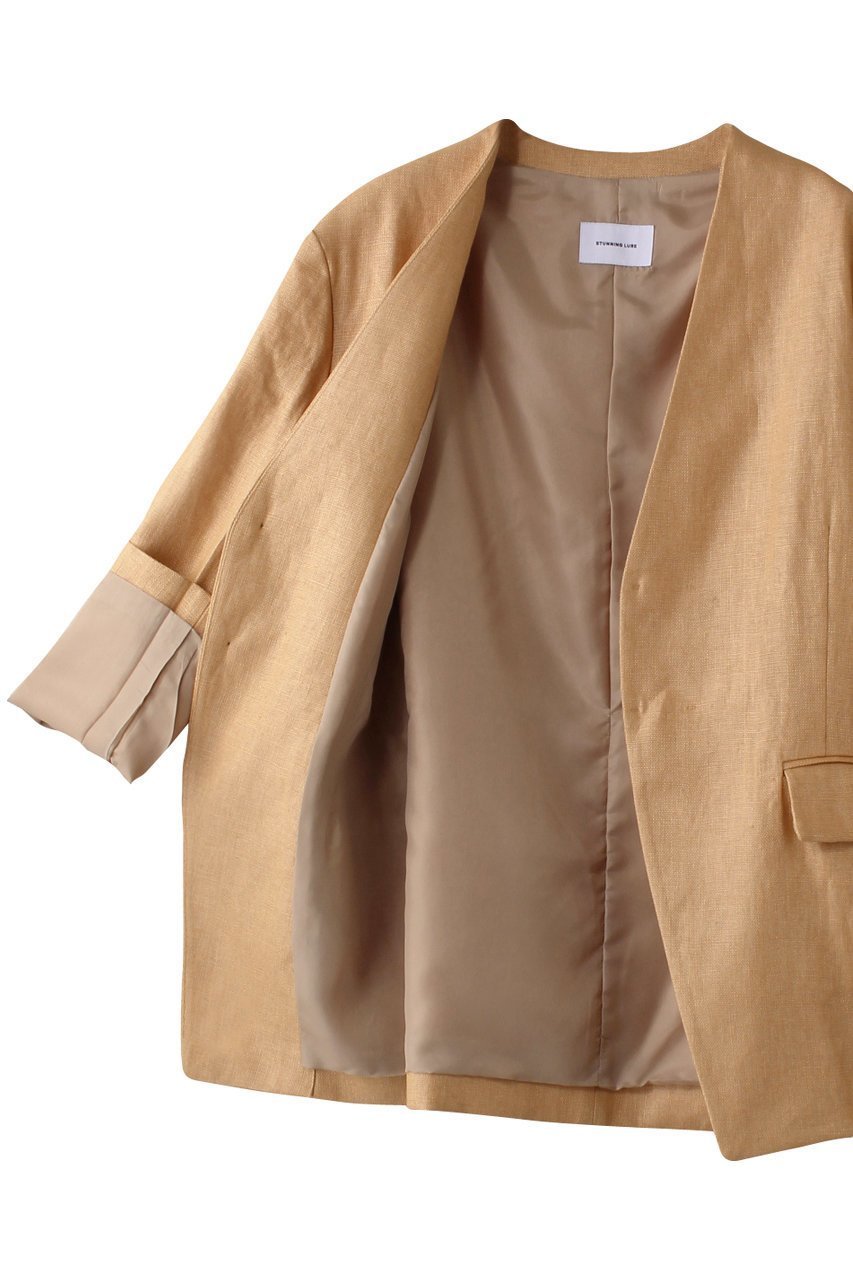 【スタニングルアー/STUNNING LURE】のrリネンシングルカラーレスジャケット 人気、トレンドファッション・服の通販 founy(ファニー) 　ファッション　Fashion　レディースファッション　WOMEN　アウター　Coat Outerwear　ジャケット　Jackets　ジャケット　Jacket　ネップ　Nep Yarn　リネン　Linen　other-6|ID: prp329100004342893 ipo3291000000031336044