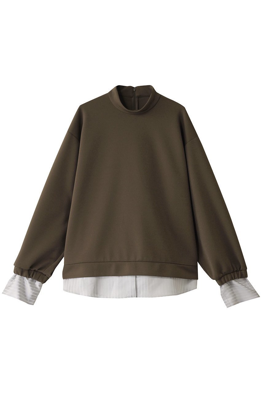 【リムアーク/RIM.ARK】のStripe docking PO/プルオーバー インテリア・キッズ・メンズ・レディースファッション・服の通販 founy(ファニー) 　ファッション　Fashion　レディースファッション　Fashion for Women　トップス・カットソー　Cut & Sew Tops　シャツ・ブラウス・オフィスカジュアル　Elegant Blouses & Button-Ups　カジュアルプルオーバー・ニットトップス　Pullovers & Knit Tops / Casual Pullovers　コンパクト　Compact, Small Size　サテン　Satin, Glossy Fabric　シンプル　Simple, Minimal　ストライプ　Stripe, Striped Pattern　ストレッチ　Stretch, Stretchy Fabric　スリーブ　Sleeve, Long Sleeve / Short Sleeve　ドッキング　Docking, Mixed Material　フォルム　Silhouette, Form　ロング　Long, Long-Length　カーキ|ID: prp329100004342902 ipo3291000000032878990