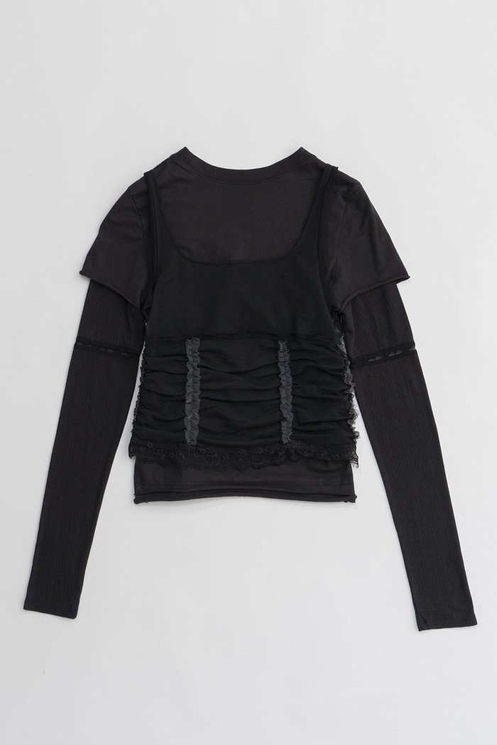 【プランク プロジェクト/PRANK PROJECT】のビスチェレイヤードレーストリムトップ / Bustier Layered Lace Trim Top インテリア・キッズ・メンズ・レディースファッション・服の通販 founy(ファニー) https://founy.com/ ファッション Fashion レディースファッション WOMEN トップス・カットソー Tops/Tshirt キャミソール / ノースリーブ No Sleeves シャツ/ブラウス Shirts/Blouses ロング / Tシャツ T-Shirts カットソー Cut and Sewn ビスチェ Bustier おすすめ Recommend エアリー Airy カットソー Cut And Sew キャミソール Camisole シアー Sheer シフォン Chiffon タンク Tank トリミング Trimming ドッキング Docking バランス Balance パターン Pattern マニッシュ Mannish メッシュ Mesh レース Race 長袖 Long Sleeve |ID: prp329100004342903 ipo3291000000030305038