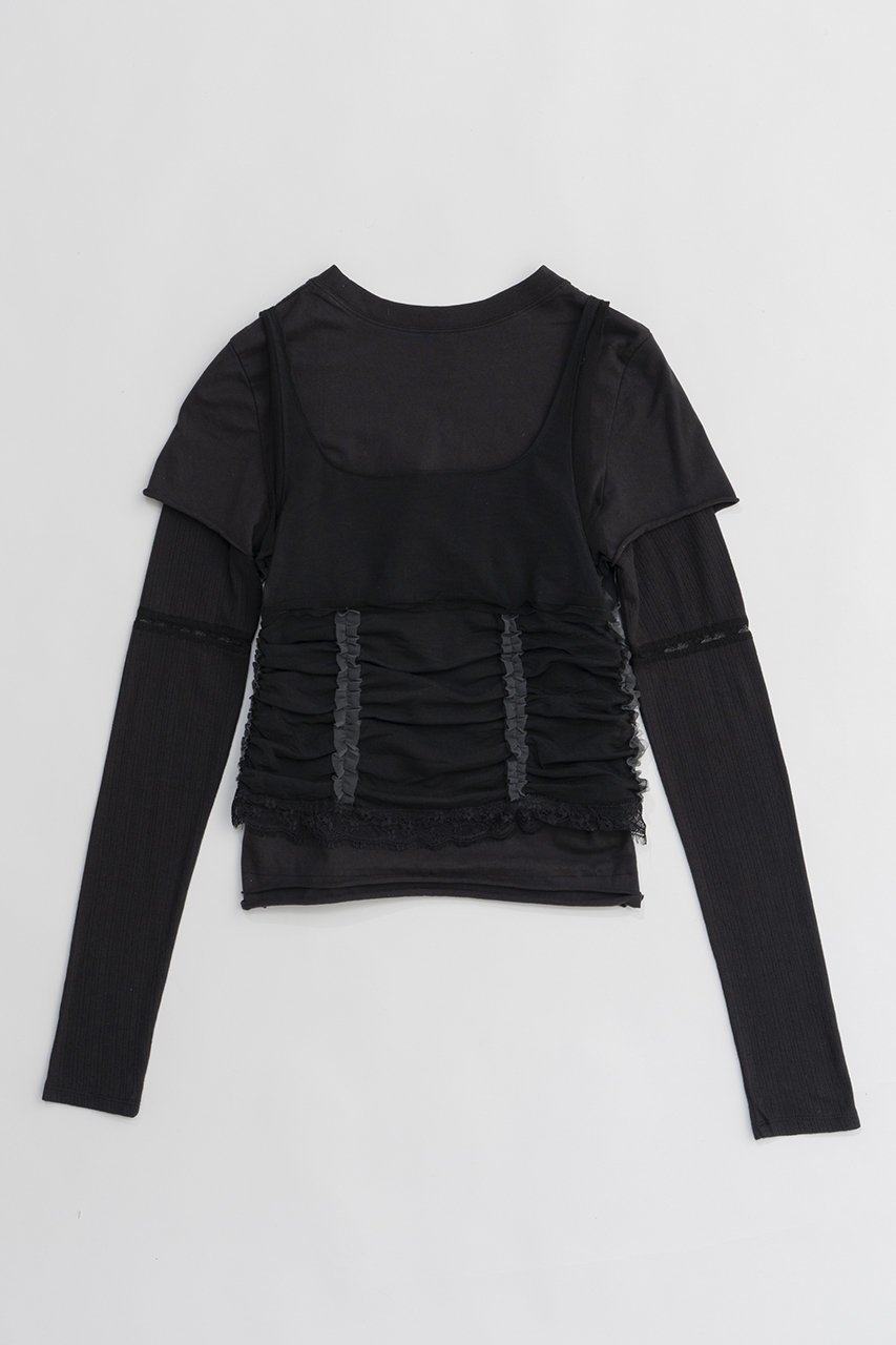 【プランク プロジェクト/PRANK PROJECT】のビスチェレイヤードレーストリムトップ / Bustier Layered Lace Trim Top 人気、トレンドファッション・服の通販 founy(ファニー) 　ファッション　Fashion　レディースファッション　WOMEN　トップス・カットソー　Tops/Tshirt　キャミソール / ノースリーブ　No Sleeves　シャツ/ブラウス　Shirts/Blouses　ロング / Tシャツ　T-Shirts　カットソー　Cut and Sewn　ビスチェ　Bustier　2025年　2025　2025春夏・S/S　Ss,Spring/Summer,2025　おすすめ　Recommend　エアリー　Airy　カットソー　Cut And Sew　キャミソール　Camisole　シアー　Sheer　シフォン　Chiffon　タンク　Tank　トリミング　Trimming　ドッキング　Docking　バランス　Balance　パターン　Pattern　マニッシュ　Mannish　メッシュ　Mesh　レース　Race　夏　Summer　春　Spring　S/S・春夏　Ss・Spring/Summer　長袖　Long Sleeve　 other-1|ID: prp329100004342903 ipo3291000000030305038