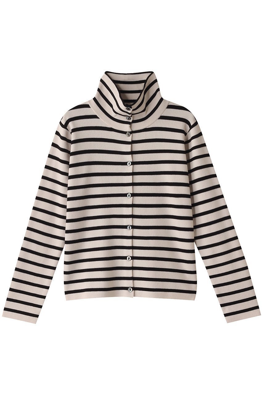 【ミズイロ インド/mizuiro ind】のBD high neck C/D カーディガン インテリア・キッズ・メンズ・レディースファッション・服の通販 founy(ファニー) 　ファッション　Fashion　レディースファッション　Fashion for Women　トップス・カットソー　Cut & Sew Tops　ニット　Knit Tops & Sweaters　カーディガン・羽織り　Layered Style Cardigans　なめらか　Smooth, Silky Texture　カーディガン　Cardigan, Knitwear　ストレッチ　Stretch, Stretchy Fabric　ハイネック　High Neck, Mock Neck　ボーダー　Border, Stripe　black|ID: prp329100004342918 ipo3291000000032957069