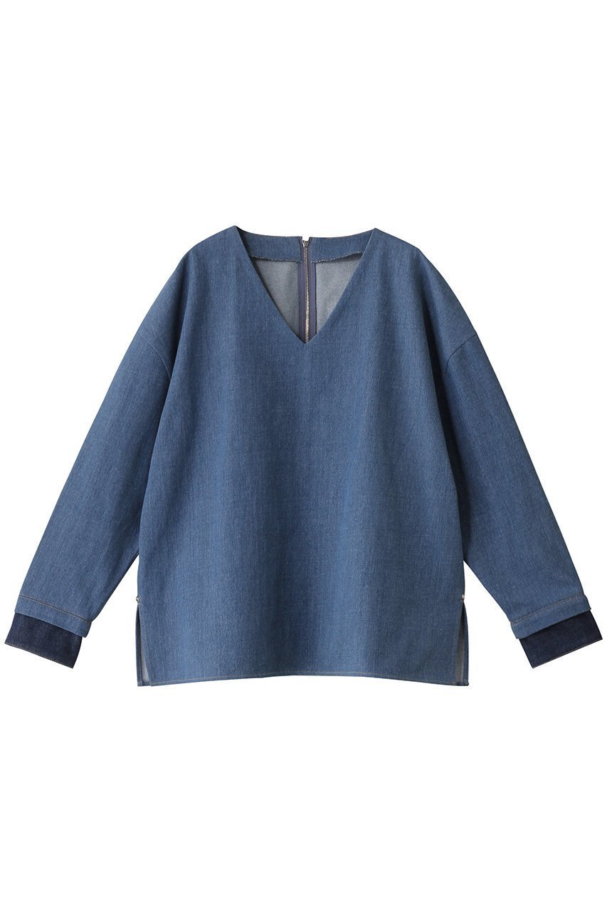 【リムアーク/RIM.ARK】のDenim box PO/プルオーバー インテリア・キッズ・メンズ・レディースファッション・服の通販 founy(ファニー) 　ファッション　Fashion　レディースファッション　Fashion for Women　トップス・カットソー　Cut & Sew Tops　シャツ・ブラウス・オフィスカジュアル　Elegant Blouses & Button-Ups　カジュアルプルオーバー・ニットトップス　Pullovers & Knit Tops / Casual Pullovers　スリット　Slit, Slit Detail　スリーブ　Sleeve, Long Sleeve / Short Sleeve　デニム　Denim, Jeans Material　ロング　Long, Long-Length　ブルー|ID: prp329100004342920 ipo3291000000034969567