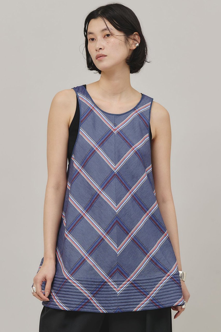 【カレンソロジー/Curensology】の〈C.S.G〉チェックフレアーブラウス 人気、トレンドファッション・服の通販 founy(ファニー) 　ファッション　Fashion　レディースファッション　Ladies' Fashion Online　トップス・カットソー　Tops/Tshirt　キャミソール / ノースリーブ　No Sleeves　シャツ/ブラウス　Shirts/Blouses　イタリア　Italy　キルティング　Quilting　チェック　Check　デニム　Denim　ノースリーブ　No Sleeve　再入荷　Restock/Back In Stock/Re Arrival　other-2|ID: prp329100004342946 ipo3291000000032613794