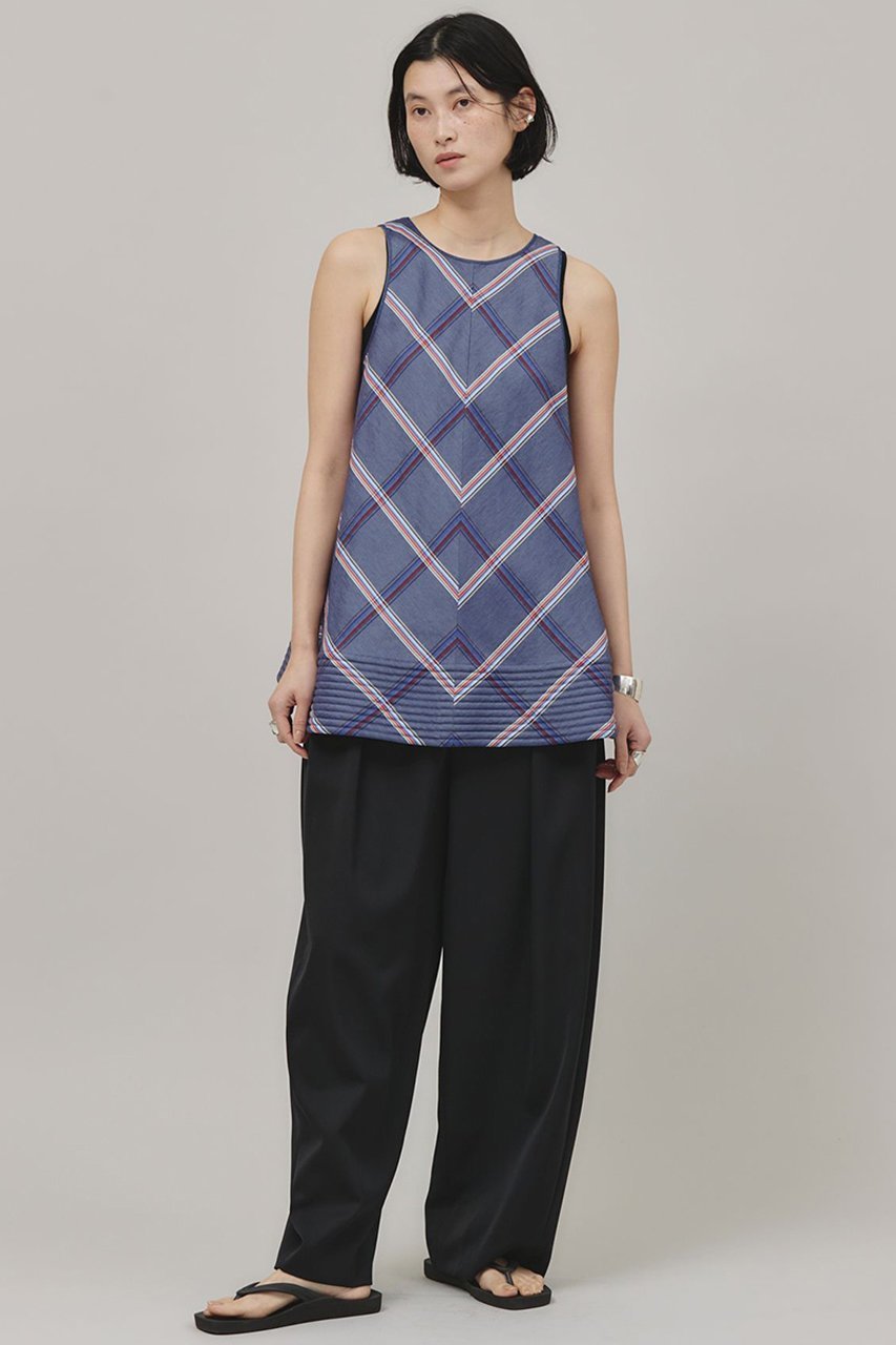 【カレンソロジー/Curensology】の〈C.S.G〉チェックフレアーブラウス 人気、トレンドファッション・服の通販 founy(ファニー) 　ファッション　Fashion　レディースファッション　Ladies' Fashion Online　トップス・カットソー　Tops/Tshirt　キャミソール / ノースリーブ　No Sleeves　シャツ/ブラウス　Shirts/Blouses　イタリア　Italy　キルティング　Quilting　チェック　Check　デニム　Denim　ノースリーブ　No Sleeve　再入荷　Restock/Back In Stock/Re Arrival　other-5|ID: prp329100004342946 ipo3291000000032613797