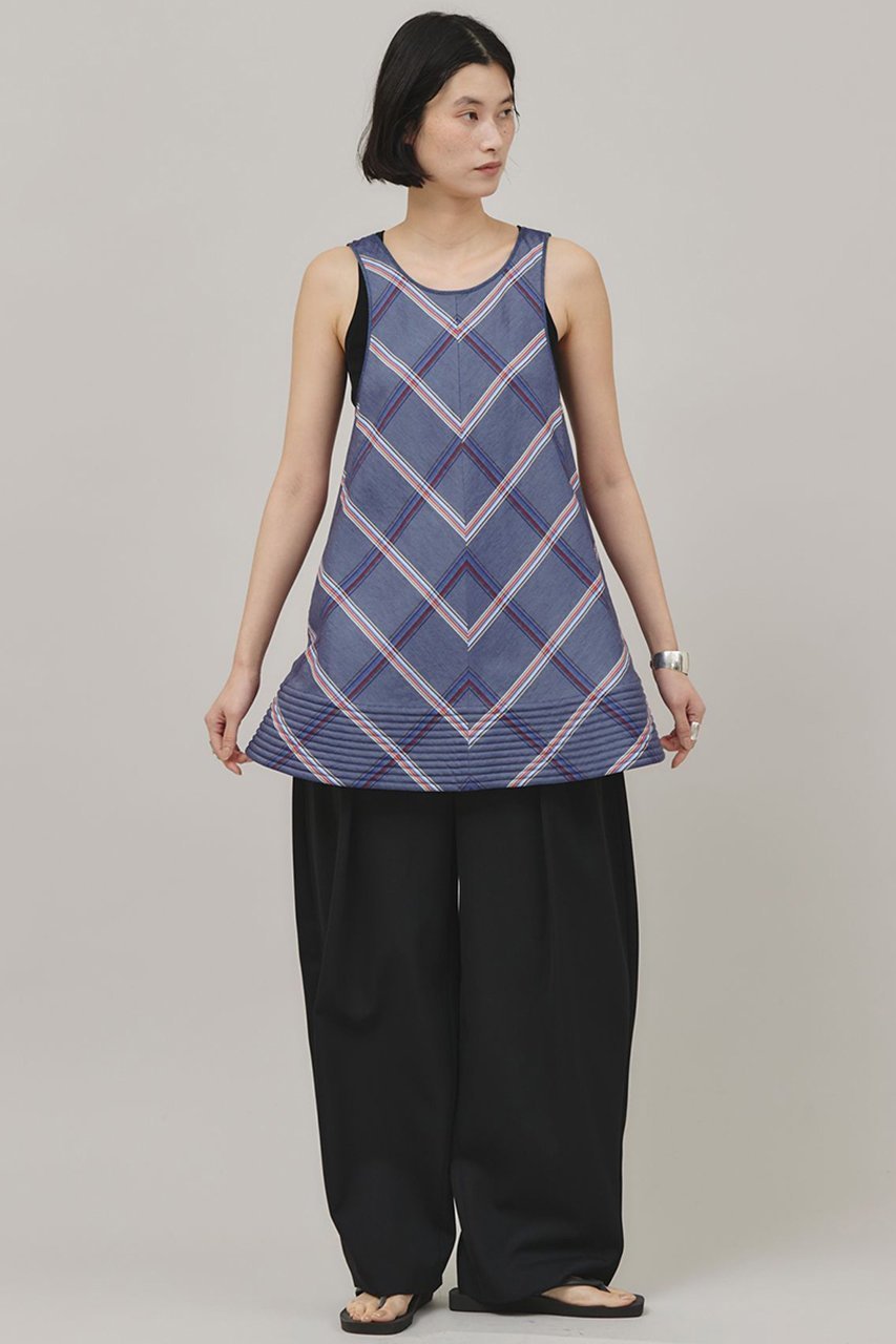 【カレンソロジー/Curensology】の〈C.S.G〉チェックフレアーブラウス 人気、トレンドファッション・服の通販 founy(ファニー) 　ファッション　Fashion　レディースファッション　Ladies' Fashion Online　トップス・カットソー　Tops/Tshirt　キャミソール / ノースリーブ　No Sleeves　シャツ/ブラウス　Shirts/Blouses　イタリア　Italy　キルティング　Quilting　チェック　Check　デニム　Denim　ノースリーブ　No Sleeve　再入荷　Restock/Back In Stock/Re Arrival　other-6|ID: prp329100004342946 ipo3291000000032613798