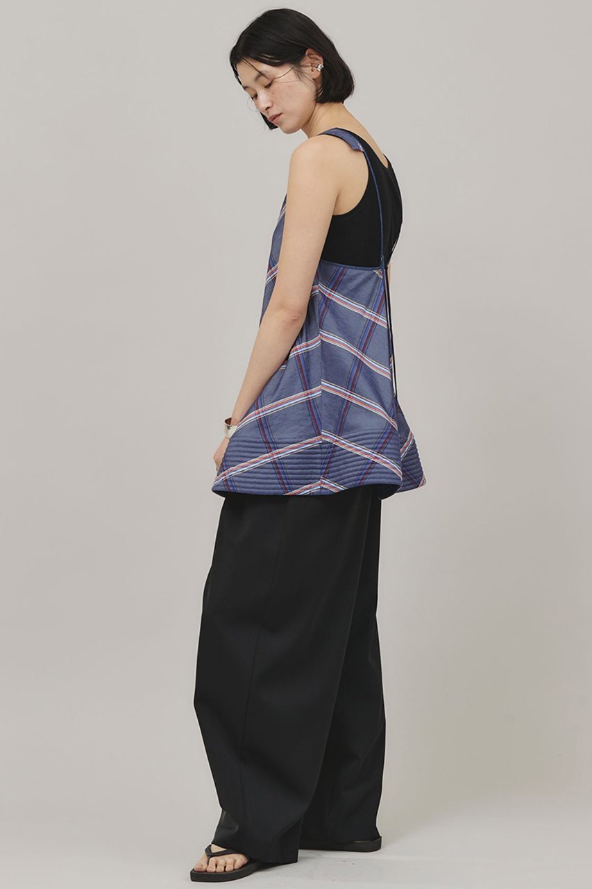 【カレンソロジー/Curensology】の〈C.S.G〉チェックフレアーブラウス 人気、トレンドファッション・服の通販 founy(ファニー) 　ファッション　Fashion　レディースファッション　Ladies' Fashion Online　トップス・カットソー　Tops/Tshirt　キャミソール / ノースリーブ　No Sleeves　シャツ/ブラウス　Shirts/Blouses　イタリア　Italy　キルティング　Quilting　チェック　Check　デニム　Denim　ノースリーブ　No Sleeve　再入荷　Restock/Back In Stock/Re Arrival　other-7|ID: prp329100004342946 ipo3291000000032613799