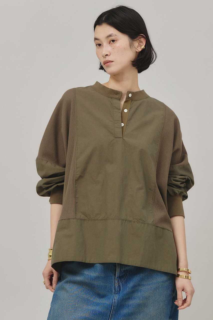 【カレンソロジー/Curensology】の〈&RC〉ワッフルヘンリープルオーバー インテリア・キッズ・メンズ・レディースファッション・服の通販 founy(ファニー) 　ファッション　Fashion　レディースファッション　Fashion for Women　トップス・カットソー　Cut & Sew Tops　シャツ・ブラウス・オフィスカジュアル　Elegant Blouses & Button-Ups　ロングTシャツ・Tシャツ　Longline T-Shirts & Tees　カジュアルプルオーバー・ニットトップス　Pullovers & Knit Tops / Casual Pullovers　カットソー・ベーシックTシャツ　Cut-and-Sewn Tops / Stretch Tees & Basics　スリーブ　Sleeve, Long Sleeve / Short Sleeve　ロング　Long, Long-Length　ワッフル　Waffle, Waffle Knit　軽量　Lightweight, Ultra Light　カーキ|ID: prp329100004342950 ipo3291000000032857090