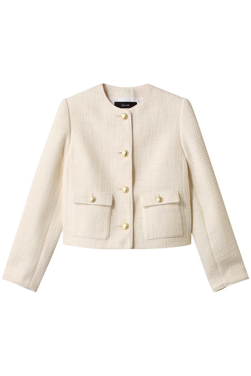 【アルアバイル/allureville】のファンシーツィードクルーネックジャケット インテリア・キッズ・メンズ・レディースファッション・服の通販 founy(ファニー) 　ファッション　Fashion　レディースファッション　Fashion for Women　アウター　Coat / Outerwear Collection　レディースジャケット・軽アウター　Jackets　コンパクト　Compact, Small Size　ショート　Short, Short Length　ジャケット　Jacket, Outerwear　ツイード　Twill, Twill Weave　デニム　Denim, Jeans Material　リュクス　Luxury, Elegant, High-End, Chic　アイボリー|ID: prp329100004342953 ipo3291000000032958373