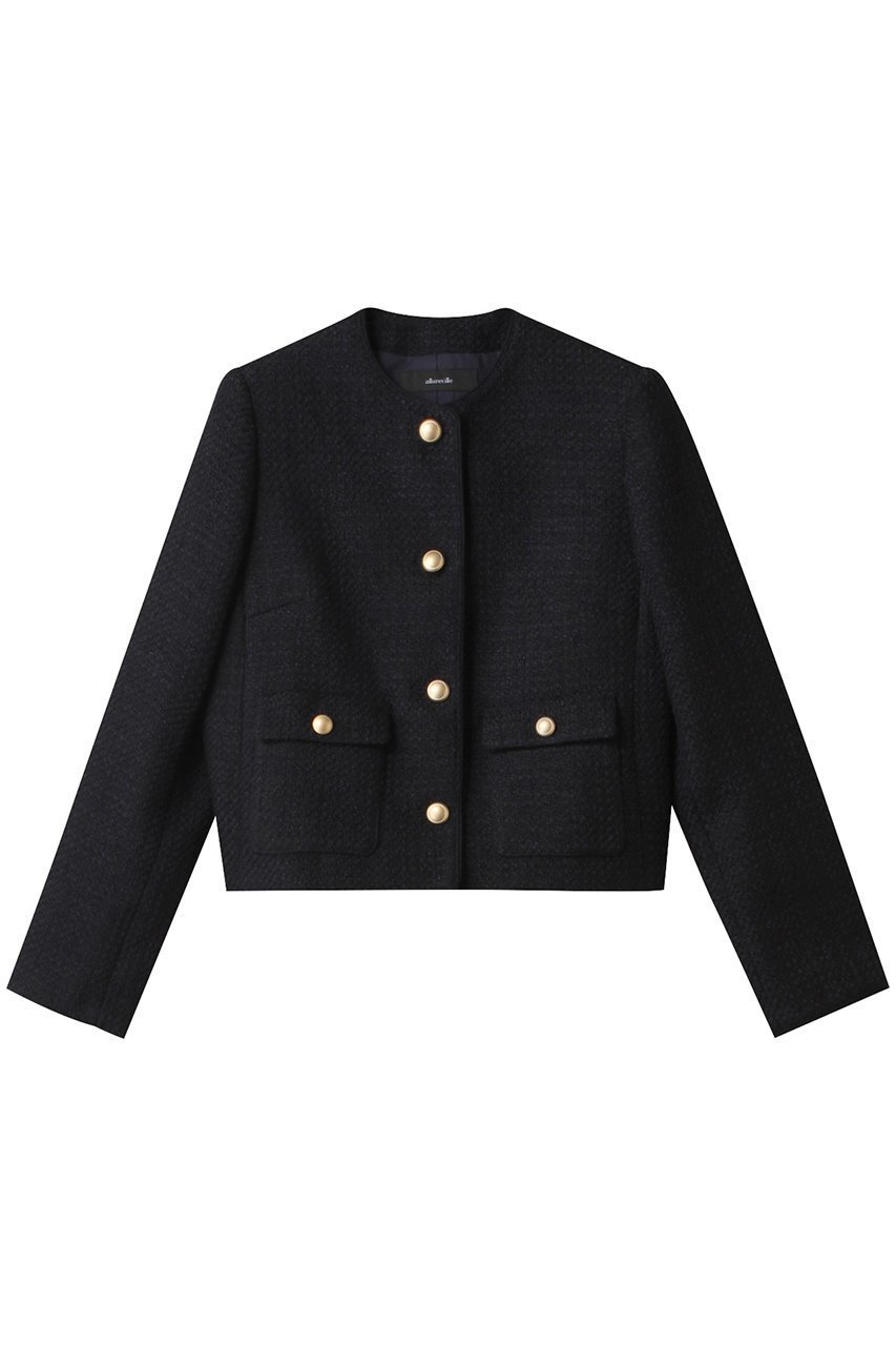 【アルアバイル/allureville】のファンシーツィードクルーネックジャケット インテリア・キッズ・メンズ・レディースファッション・服の通販 founy(ファニー) 　ファッション　Fashion　レディースファッション　Fashion for Women　アウター　Coat / Outerwear Collection　レディースジャケット・軽アウター　Jackets　コンパクト　Compact, Small Size　ショート　Short, Short Length　ジャケット　Jacket, Outerwear　ツイード　Twill, Twill Weave　デニム　Denim, Jeans Material　リュクス　Luxury, Elegant, High-End, Chic　ネイビー|ID: prp329100004342953 ipo3291000000032958376