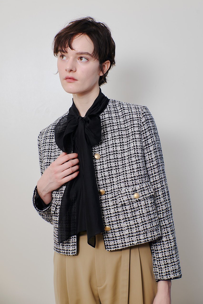 【アルアバイル/allureville】のファンシーツィードクルーネックジャケット 人気、トレンドファッション・服の通販 founy(ファニー) 　ファッション　Fashion　レディースファッション　Fashion for Women　アウター　Coat / Outerwear Collection　レディースジャケット・軽アウター　Jackets　コンパクト　Compact, Small Size　ショート　Short, Short Length　ジャケット　Jacket, Outerwear　ツイード　Twill, Twill Weave　デニム　Denim, Jeans Material　リュクス　Luxury, Elegant, High-End, Chic　other-8|ID: prp329100004342953 ipo3291000000032958398