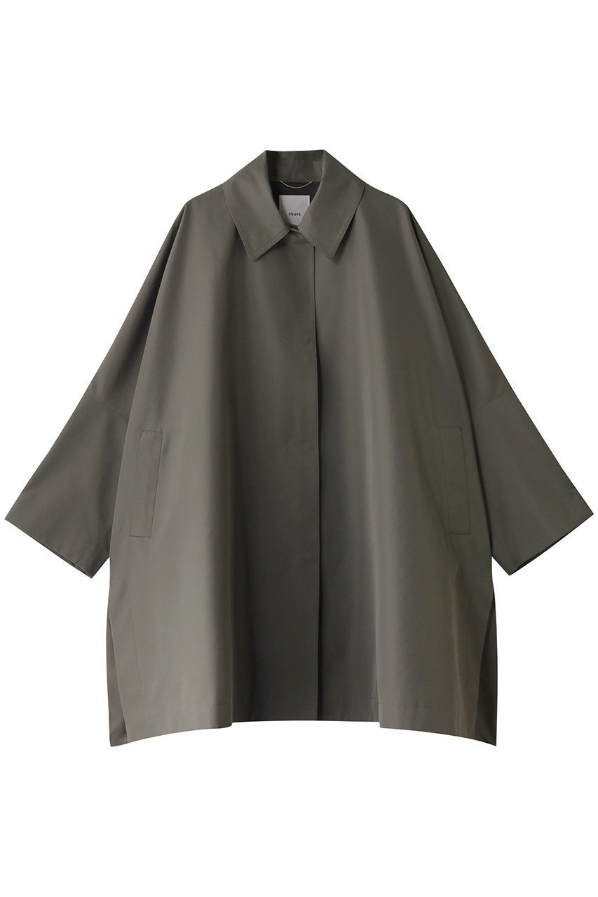 【エブール/ebure】のハイカウントコットンシルク ステンカラーコート インテリア・キッズ・メンズ・レディースファッション・服の通販 founy(ファニー) 　ファッション　Fashion　レディースファッション　Fashion for Women　アウター　Coat / Outerwear Collection　コート・ロングコート・ピーコート　Long Coats, Peacoats & More　シルク　Silk, 100% Silk　スリット　Slit, Slit Detail　フォルム　Silhouette, Form　フラット　Flat, Flat Shoes　ロング　Long, Long-Length　カーキ|ID: prp329100004343793 ipo3291000000032930117