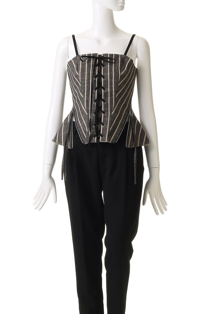 【メゾンスペシャル/MAISON SPECIAL】のStripe Lace Up Bustier/ストライプレースアップビスチェ 人気、トレンドファッション・服の通販 founy(ファニー) 　ファッション　Fashion　レディースファッション　WOMEN　トップス・カットソー　Tops/Tshirt　キャミソール / ノースリーブ　No Sleeves　シャツ/ブラウス　Shirts/Blouses　ビスチェ　Bustier　クラシカル　Classical　シャーリング　Shirring　ストライプ　Stripe　セットアップ　Set Up　ノースリーブ　No Sleeve　フィット　Fit　フロント　Front　レース　Race　エレガント 上品　Elegant　other-6|ID: prp329100004343798 ipo3291000000031353666