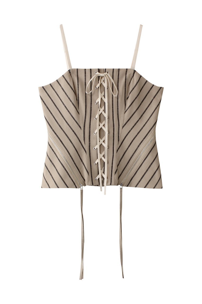 【メゾンスペシャル/MAISON SPECIAL】のStripe Lace Up Bustier/ストライプレースアップビスチェ インテリア・キッズ・メンズ・レディースファッション・服の通販 founy(ファニー) 　ファッション　Fashion　レディースファッション　Fashion for Women　トップス・カットソー　Cut & Sew Tops　キャミソール&ノースリーブ　Camisoles & Sleeveless Tops　シャツ・ブラウス・オフィスカジュアル　Elegant Blouses & Button-Ups　ビスチェ　Bustiers & Corset Tops / Layered Bustier Style　クラシカル　Classical, Vintage-Inspired　シャーリング　Shirring, Ruched　ストライプ　Stripe, Striped Pattern　セットアップ　Set-Up, Coordinated Outfit　ノースリーブ　Sleeveless, No-Sleeve　フィット　Fit, Slim Fit　フロント　Front, Front Design　レース　Lace, Lace Fabric　エレガント 上品　Elegant　IVR(アイボリー)|ID: prp329100004343798 ipo3291000000032874921