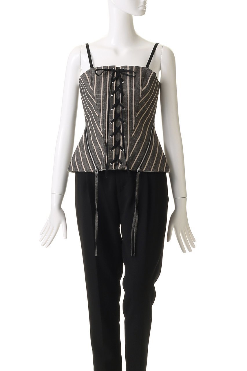 【メゾンスペシャル/MAISON SPECIAL】のStripe Lace Up Bustier/ストライプレースアップビスチェ 人気、トレンドファッション・服の通販 founy(ファニー) 　ファッション　Fashion　レディースファッション　Fashion for Women　トップス・カットソー　Cut & Sew Tops　キャミソール&ノースリーブ　Camisoles & Sleeveless Tops　シャツ・ブラウス・オフィスカジュアル　Elegant Blouses & Button-Ups　ビスチェ　Bustiers & Corset Tops / Layered Bustier Style　クラシカル　Classical, Vintage-Inspired　シャーリング　Shirring, Ruched　ストライプ　Stripe, Striped Pattern　セットアップ　Set-Up, Coordinated Outfit　ノースリーブ　Sleeveless, No-Sleeve　フィット　Fit, Slim Fit　フロント　Front, Front Design　レース　Lace, Lace Fabric　エレガント 上品　Elegant　other-2|ID: prp329100004343798 ipo3291000000032874927