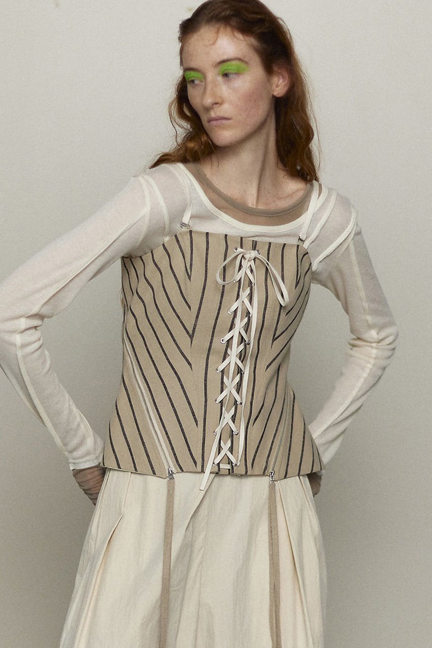 【メゾンスペシャル/MAISON SPECIAL】のStripe Lace Up Bustier/ストライプレースアップビスチェ 人気、トレンドファッション・服の通販 founy(ファニー) 　ファッション　Fashion　レディースファッション　Fashion for Women　トップス・カットソー　Cut & Sew Tops　キャミソール&ノースリーブ　Camisoles & Sleeveless Tops　シャツ・ブラウス・オフィスカジュアル　Elegant Blouses & Button-Ups　ビスチェ　Bustiers & Corset Tops / Layered Bustier Style　クラシカル　Classical, Vintage-Inspired　シャーリング　Shirring, Ruched　ストライプ　Stripe, Striped Pattern　セットアップ　Set-Up, Coordinated Outfit　ノースリーブ　Sleeveless, No-Sleeve　フィット　Fit, Slim Fit　フロント　Front, Front Design　レース　Lace, Lace Fabric　エレガント 上品　Elegant　other-8|ID: prp329100004343798 ipo3291000000032874960
