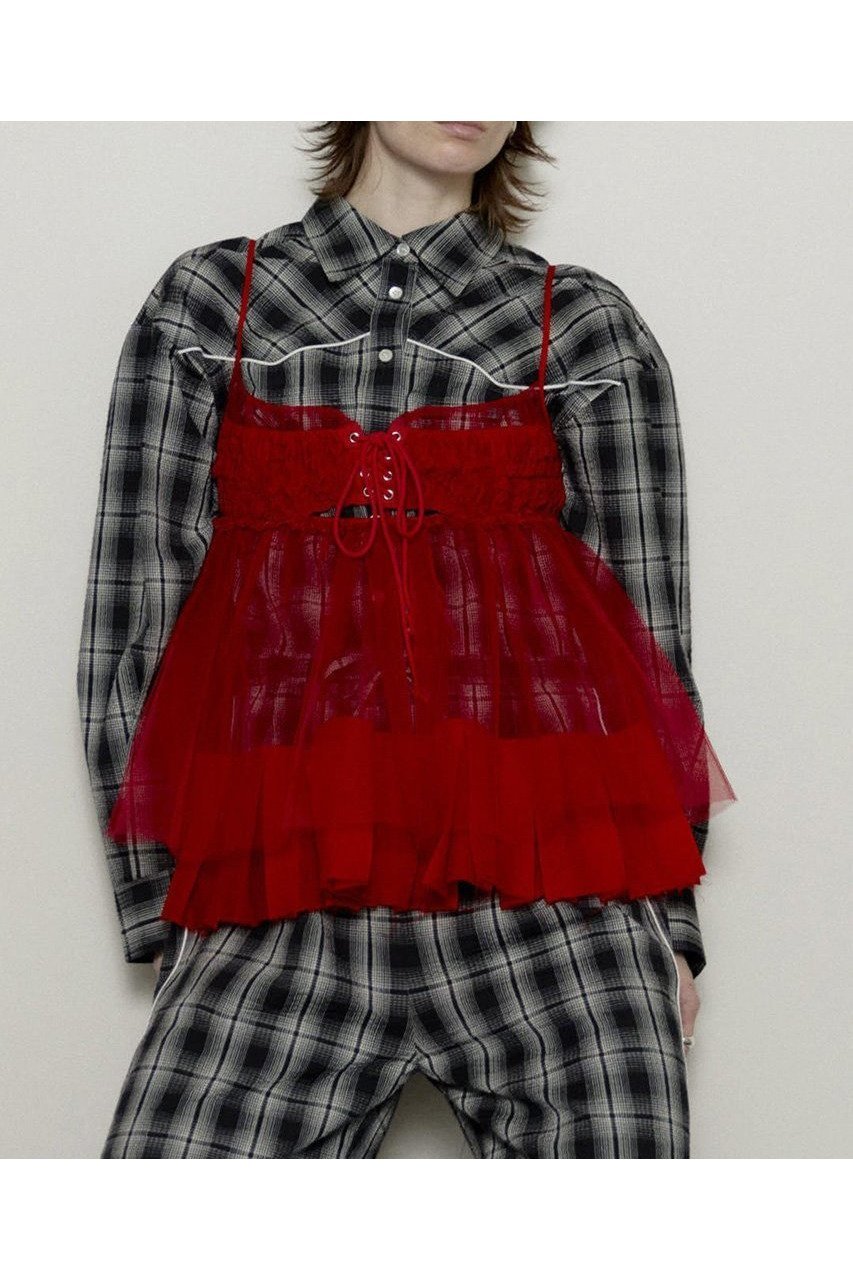 【メゾンスペシャル/MAISON SPECIAL】のSee-through Tulle Tunic/シースルーチュールチュニック インテリア・キッズ・メンズ・レディースファッション・服の通販 founy(ファニー) 　ファッション　Fashion　レディースファッション　WOMEN　ワンピース　Dress　チュニック　Tunic　アンダー　Under　インナー　Inner　春　Spring　シアー　Sheer　シャーリング　Shirring　チュニック　Tunic　チュール　Tulle　プリーツ　Pleats　S/S・春夏　Ss・Spring/Summer　夏　Summer　2025年　2025　2025春夏・S/S　Ss,Spring/Summer,2025　RED(レッド)|ID: prp329100004343805 ipo3291000000030316875