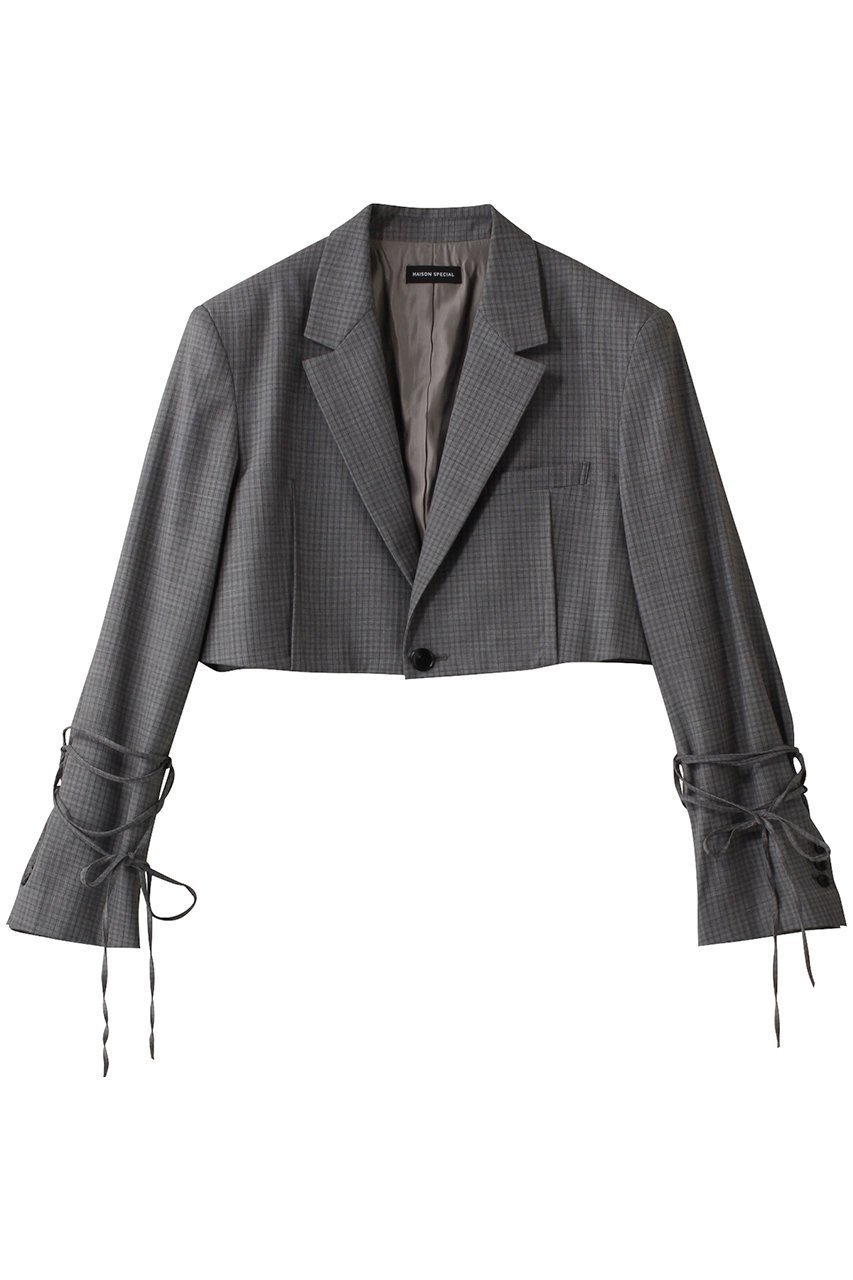 【メゾンスペシャル/MAISON SPECIAL】のLace Up Short Length Jacket/レースアップショートジャケット インテリア・キッズ・メンズ・レディースファッション・服の通販 founy(ファニー) 　ファッション　Fashion　レディースファッション　Fashion for Women　アウター　Coat / Outerwear Collection　レディースジャケット・軽アウター　Jackets　クラシカル　Classical, Vintage-Inspired　グラデーション　Gradient, Ombre　コンパクト　Compact, Small Size　ショート　Short, Short Length　ジャケット　Jacket, Outerwear　セットアップ　Set-Up, Coordinated Outfit　チェック　Check, Plaid, Tartan　マニッシュ　Mannish, Boyish　ロマンティック　Romantic, Feminine Style　おすすめ　Recommended / Our Picks　エレガント 上品　Elegant　L.GRY(ライトグレー)|ID: prp329100004343811 ipo3291000000032964178