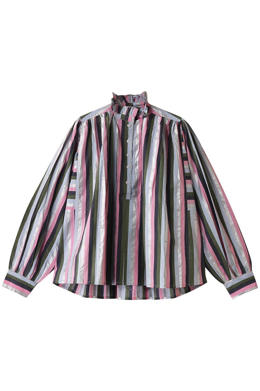 【エスゼット ブロックプリント/SZ Blockprints】のKALI TOP MULTI STRIPE フリルスタンドカラーシャツ 人気、トレンドファッション・服の通販 founy(ファニー) 　ファッション　Fashion　レディースファッション　WOMEN　トップス・カットソー　Tops/Tshirt　シャツ/ブラウス　Shirts/Blouses　2025年　2025　2025春夏・S/S　Ss,Spring/Summer,2025　スタンド　Stand　ストライプ　Stripe　スリーブ　Sleeve　フェミニン　Feminine　フリル　Frills　ボトム　Bottom　ロング　Long　夏　Summer　春　Spring　S/S・春夏　Ss・Spring/Summer　 other-1|ID: prp329100004343827 ipo3291000000030316951