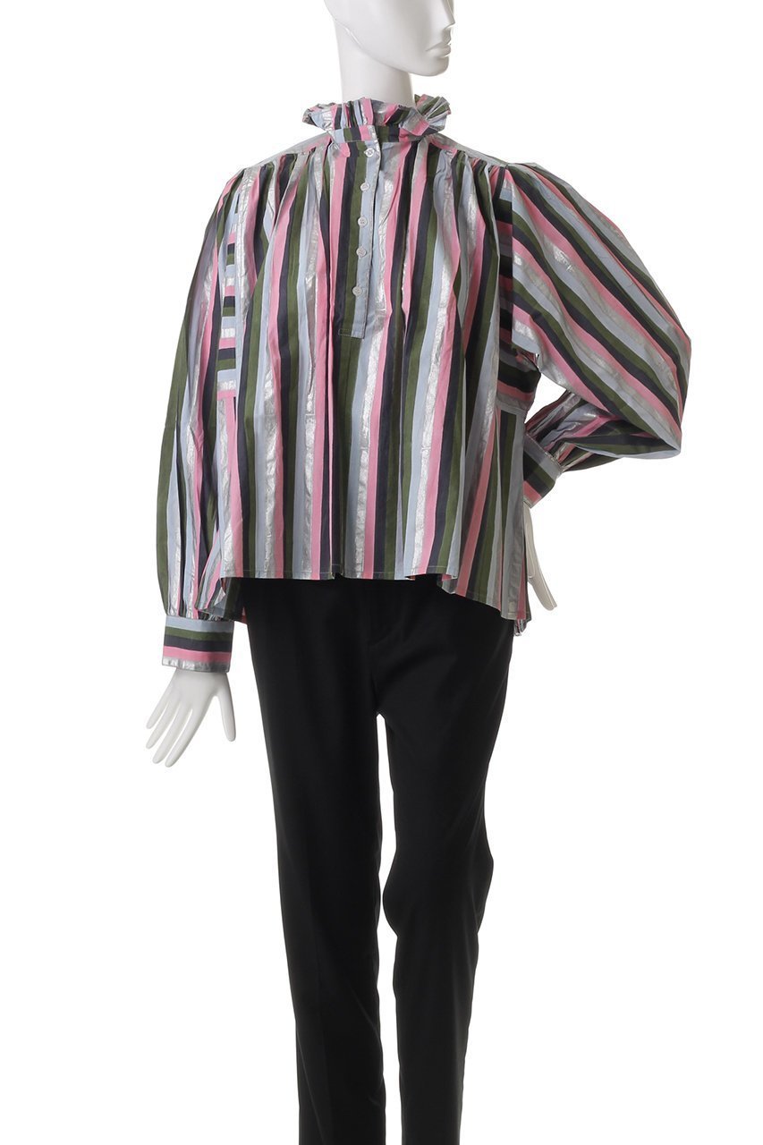 【エスゼット ブロックプリント/SZ Blockprints】のKALI TOP MULTI STRIPE フリルスタンドカラーシャツ 人気、トレンドファッション・服の通販 founy(ファニー) 　ファッション　Fashion　レディースファッション　WOMEN　トップス・カットソー　Tops/Tshirt　シャツ/ブラウス　Shirts/Blouses　スタンド　Stand　ストライプ　Stripe　スリーブ　Sleeve　フェミニン　Feminine　フリル　Frills　ボトム　Bottom　ロング　Long　other-2|ID: prp329100004343827 ipo3291000000031354020