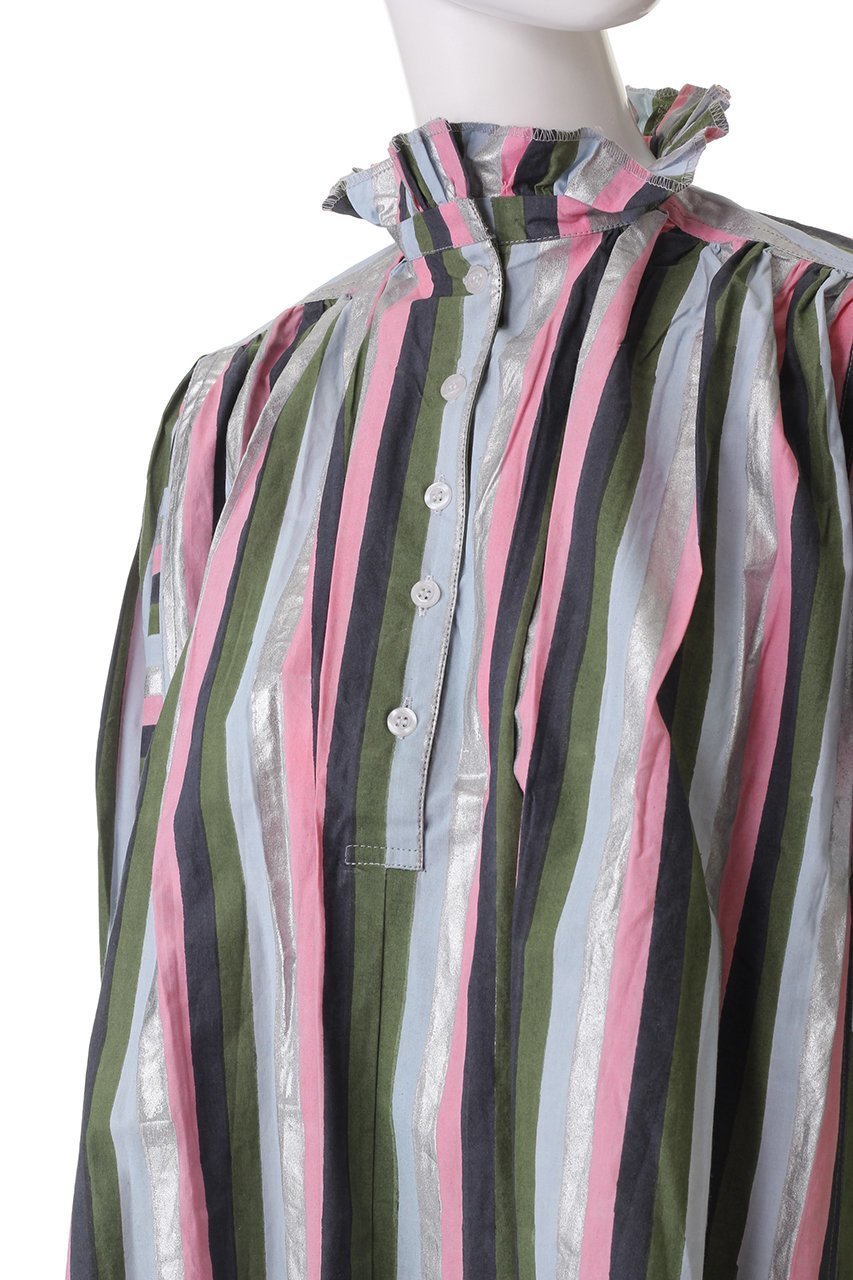 【エスゼット ブロックプリント/SZ Blockprints】のKALI TOP MULTI STRIPE フリルスタンドカラーシャツ 人気、トレンドファッション・服の通販 founy(ファニー) 　ファッション　Fashion　レディースファッション　WOMEN　トップス・カットソー　Tops/Tshirt　シャツ/ブラウス　Shirts/Blouses　スタンド　Stand　ストライプ　Stripe　スリーブ　Sleeve　フェミニン　Feminine　フリル　Frills　ボトム　Bottom　ロング　Long　other-5|ID: prp329100004343827 ipo3291000000031354026