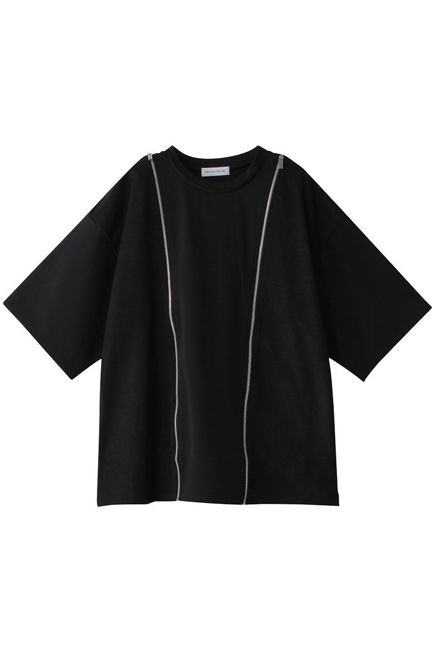 【メゾンスペシャル/MAISON SPECIAL】のShoulder Zip Design T-shirt/ショルダージップTシャツ インテリア・キッズ・メンズ・レディースファッション・服の通販 founy(ファニー) 　ファッション　Fashion　レディースファッション　Fashion for Women　トップス・カットソー　Cut & Sew Tops　シャツ・ブラウス・オフィスカジュアル　Elegant Blouses & Button-Ups　ロングTシャツ・Tシャツ　Longline T-Shirts & Tees　カットソー・ベーシックTシャツ　Cut-and-Sewn Tops / Stretch Tees & Basics　インナー　Innerwear　春　Spring　吸水　Absorbent, Quick-Dry　ショート　Short, Short Length　ジップ　Zip, Zipper　スリーブ　Sleeve, Long Sleeve / Short Sleeve　ボックス　Boxy, Box Shape　ロング　Long, Long-Length　おすすめ　Recommended / Our Picks　夏　Summer　BLK(ブラック)|ID: prp329100004343835 ipo3291000000032875171