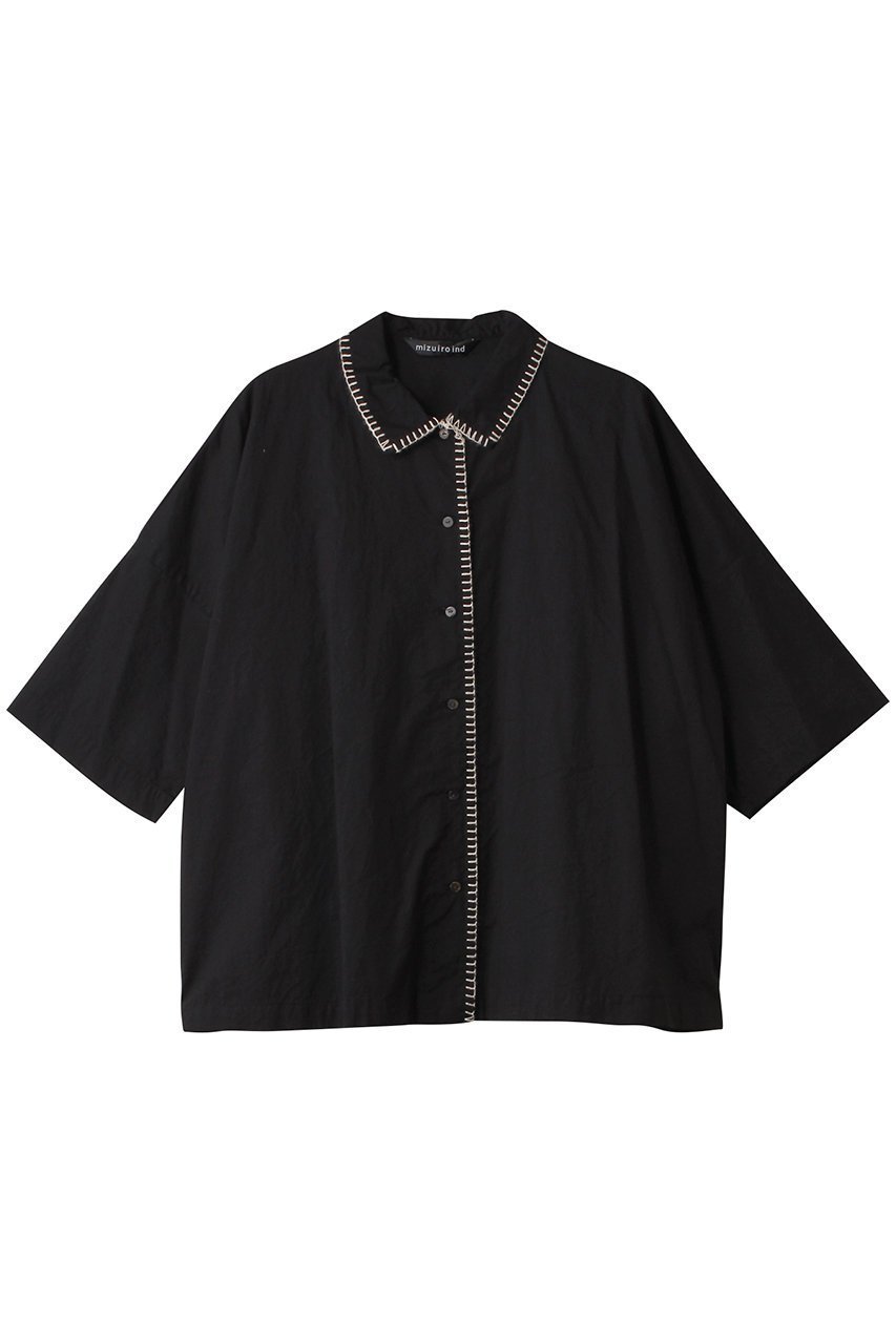 【ミズイロ インド/mizuiro ind】のblanket stitch wide shirt シャツ インテリア・キッズ・メンズ・レディースファッション・服の通販 founy(ファニー) 　ファッション　Fashion　レディースファッション　WOMEN　トップス・カットソー　Tops/Tshirt　シャツ/ブラウス　Shirts/Blouses　2025年　2025　2025春夏・S/S　Ss,Spring/Summer,2025　ショート　Short　シンプル　Simple　スリーブ　Sleeve　ハンド　Hand　ブランケット　Blanket　夏　Summer　春　Spring　S/S・春夏　Ss・Spring/Summer　black|ID: prp329100004343856 ipo3291000000030317051