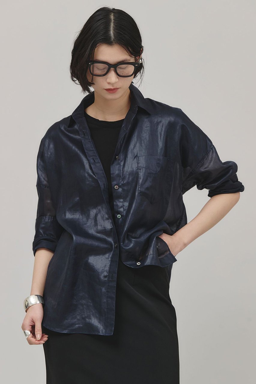 【カレンソロジー/Curensology】のシアーラスターシャツ 人気、トレンドファッション・服の通販 founy(ファニー) 　ファッション　Fashion　レディースファッション　Fashion for Women　トップス・カットソー　Cut & Sew Tops　シャツ・ブラウス・オフィスカジュアル　Elegant Blouses & Button-Ups　クラシック　Classic, Timeless Style　サテン　Satin, Glossy Fabric　シアー　Sheer, See-Through　スリーブ　Sleeve, Long Sleeve / Short Sleeve　フィット　Fit, Slim Fit　ベーシック　Basic, Essential　ポケット　Pocket, Pocket Detail　モダン　Modern, Contemporary　リネン　Linen, Linen Fabric　リラックス　Relax, Relaxed Fit　ロング　Long, Long-Length　エレガント 上品　Elegant　再入荷　Restock / Back in Stock　夏　Summer　other-2|ID: prp329100004343866 ipo3291000000032613774