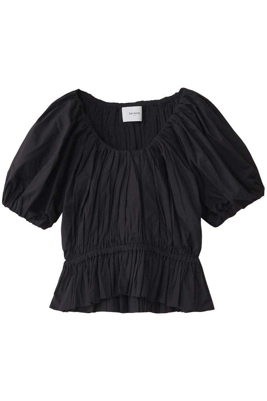 【マーレット/MERLETTE】のSILENE パフスリーブブラウス インテリア・キッズ・メンズ・レディースファッション・服の通販 founy(ファニー) 　ファッション　Fashion　レディースファッション　Fashion for Women　トップス・カットソー　Cut & Sew Tops　シャツ・ブラウス・オフィスカジュアル　Elegant Blouses & Button-Ups　ショート　Short, Short Length　スリーブ　Sleeve, Long Sleeve / Short Sleeve　デコルテ　Décolleté, Neckline　デニム　Denim, Jeans Material　フレア　Flare, Flared　ブラック|ID: prp329100004343870 ipo3291000000032648872