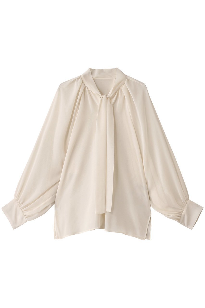 【ヒューエルミュージアム/hueLe Museum】の【hLM】シフォンボウタイブラウス インテリア・キッズ・メンズ・レディースファッション・服の通販 founy(ファニー) 　ファッション　Fashion　レディースファッション　Fashion for Women　トップス・カットソー　Cut & Sew Tops　シャツ・ブラウス・オフィスカジュアル　Elegant Blouses & Button-Ups　エレガント 上品　Elegant　スリーブ　Sleeve, Long Sleeve / Short Sleeve　ドレープ　Drape, Draping Fabric　ロング　Long, Long-Length　ホワイト|ID: prp329100004343875 ipo3291000000036398347