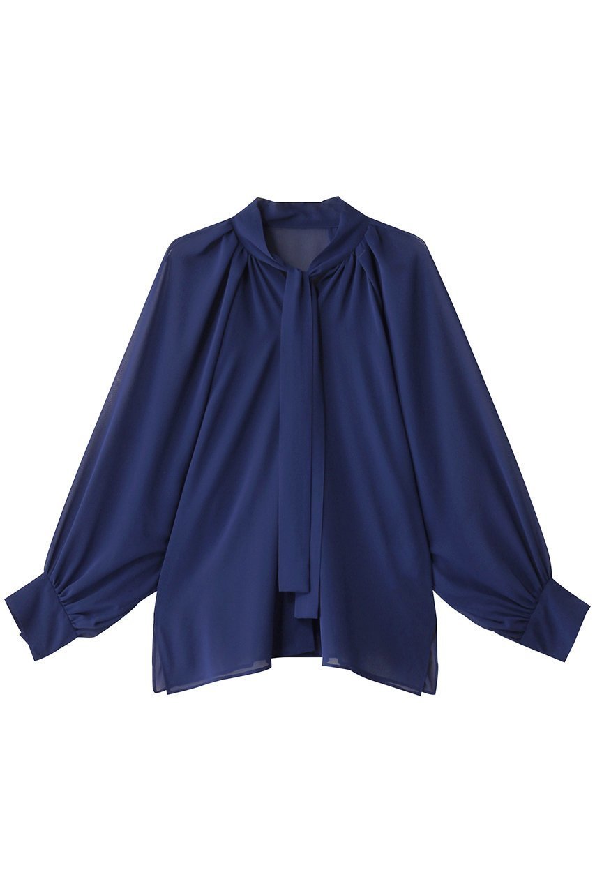 【ヒューエルミュージアム/hueLe Museum】の【hLM】シフォンボウタイブラウス インテリア・キッズ・メンズ・レディースファッション・服の通販 founy(ファニー) 　ファッション　Fashion　レディースファッション　Fashion for Women　トップス・カットソー　Cut & Sew Tops　シャツ・ブラウス・オフィスカジュアル　Elegant Blouses & Button-Ups　エレガント 上品　Elegant　スリーブ　Sleeve, Long Sleeve / Short Sleeve　ドレープ　Drape, Draping Fabric　ロング　Long, Long-Length　ブルー|ID: prp329100004343875 ipo3291000000036398348