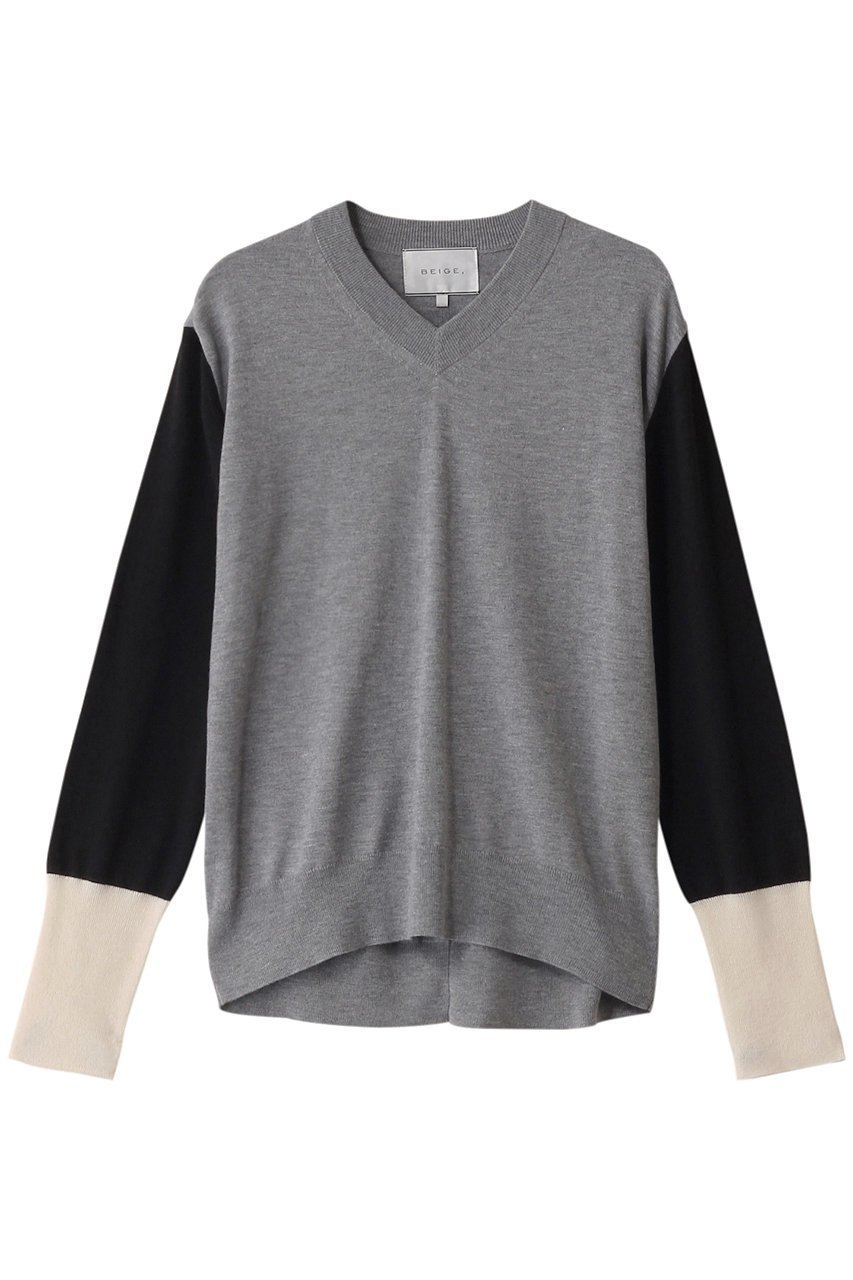 【ベイジ,/BEIGE,】のBURNET(バーネット)/カラーミックスVネックトップ インテリア・キッズ・メンズ・レディースファッション・服の通販 founy(ファニー) 　ファッション　Fashion　レディースファッション　Fashion for Women　トップス・カットソー　Cut & Sew Tops　ニット　Knit Tops & Sweaters　カジュアルプルオーバー・ニットトップス　Pullovers & Knit Tops / Casual Pullovers　Vネックトップス　V-Neck Tops / V-Cut Neckline Shirts　スリーブ　Sleeve, Long Sleeve / Short Sleeve　ベーシック　Basic, Essential　ミックス　Mix, Mixed Style　ロング　Long, Long-Length　Grey×Black×Ecru|ID: prp329100004343878 ipo3291000000032957134