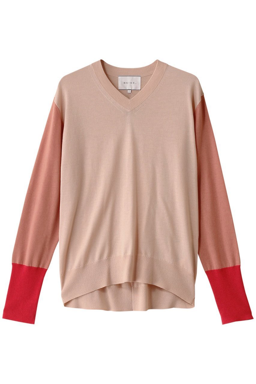 【ベイジ,/BEIGE,】のBURNET(バーネット)/カラーミックスVネックトップ インテリア・キッズ・メンズ・レディースファッション・服の通販 founy(ファニー) 　ファッション　Fashion　レディースファッション　Fashion for Women　トップス・カットソー　Cut & Sew Tops　ニット　Knit Tops & Sweaters　カジュアルプルオーバー・ニットトップス　Pullovers & Knit Tops / Casual Pullovers　Vネックトップス　V-Neck Tops / V-Cut Neckline Shirts　スリーブ　Sleeve, Long Sleeve / Short Sleeve　ベーシック　Basic, Essential　ミックス　Mix, Mixed Style　ロング　Long, Long-Length　Nude×Salmon×Pink|ID: prp329100004343878 ipo3291000000032957137